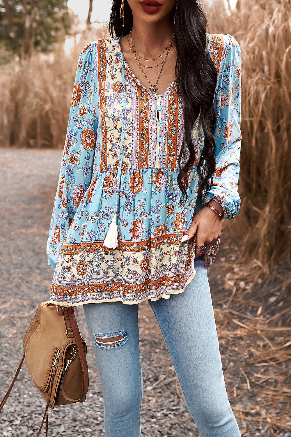 Elegant Tassel Tie Long Sleeve Peplum Blouse for Women | Flowy Office & Party Top | Perfect for Work, Date Night & Special Occasions