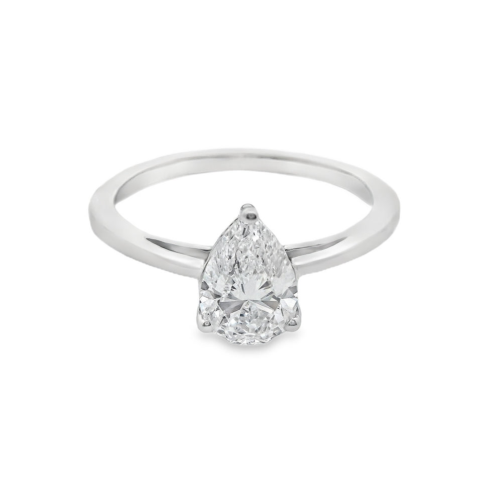 1ct Pear Shape Lab Grown Diamond Solitaire Engagement Ring - 14k White Gold Low Profile Setting for Everyday Wear & Special Occasions