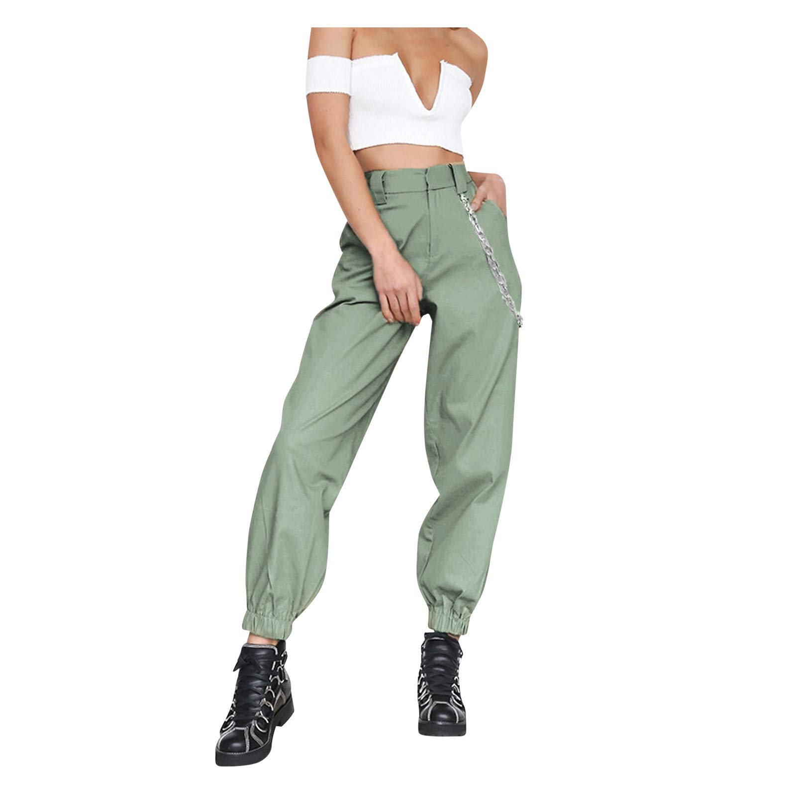 UODSVP Women's Harem Pants - Sporty Casual Loose Fit Monochromatic Yoga Pants with Chain Detail for Lounge, Workout & Travel | Plus Size Available