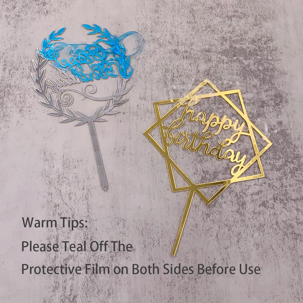 Gold Happy Birthday Cake Topper Set - 7 Piece Acrylic Cake Decorations for Cupcakes & Wedding Cakes - Elegant Party Dessert Toppers for Birthdays, Anniversaries & Special Celebrations