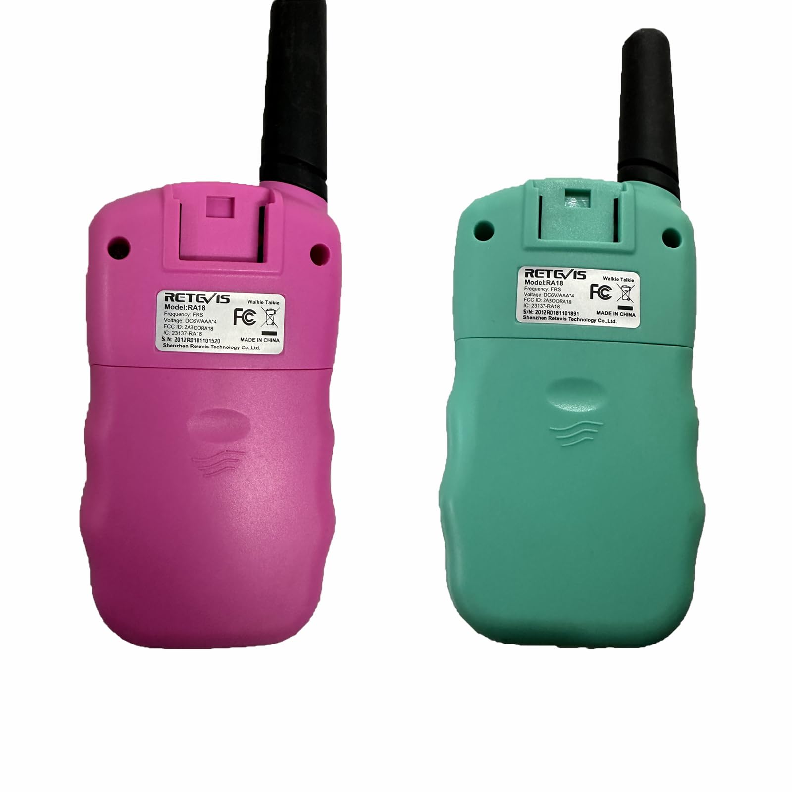 Retevis RA18 Kids Walkie Talkies 4 Pack - 22 Channel LCD Flashlight Toy Radios for Boys & Girls Ages 6-12, Long Range Communication for Family Camping, Outdoor Adventures & Birthday Parties (Pink & Green)