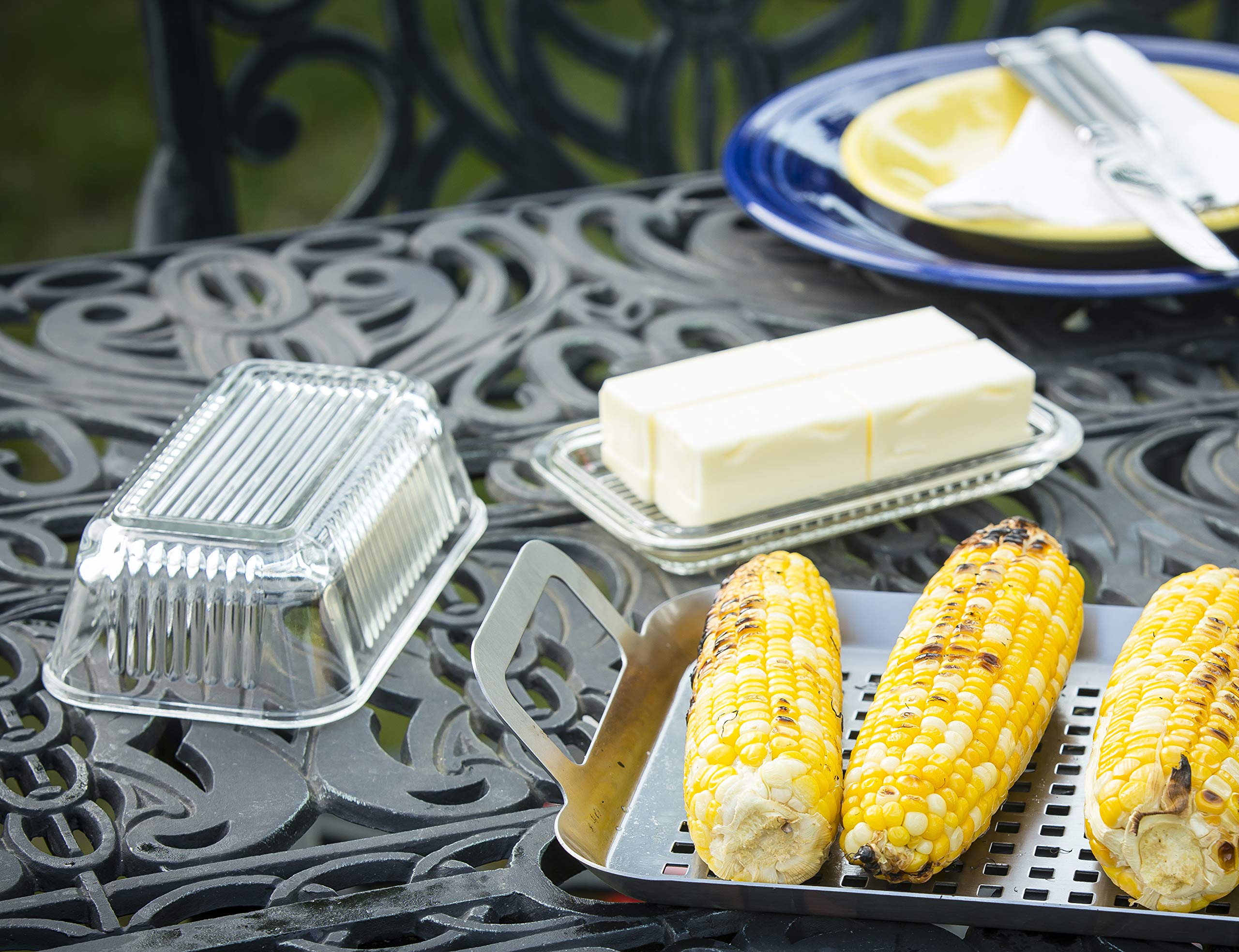 Tablecraft Ribbed Glass Butter Dish - Keep Butter Fresh for Dining & Baking