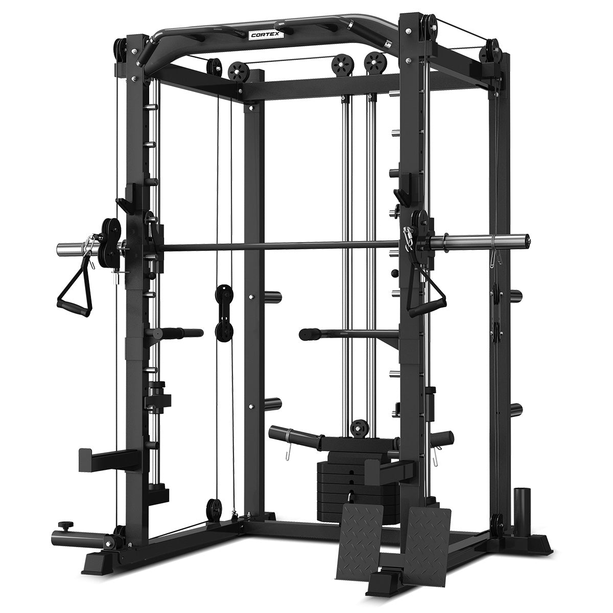 CORTEX SM 20 6-in-1 Power Rack with Smith Machine & Cable System, 48kg Revolock V2 Adjustable Dumbbells + 130kg Weight Set - Home Gym Equipment for Strength Training & Full-Body Workouts
