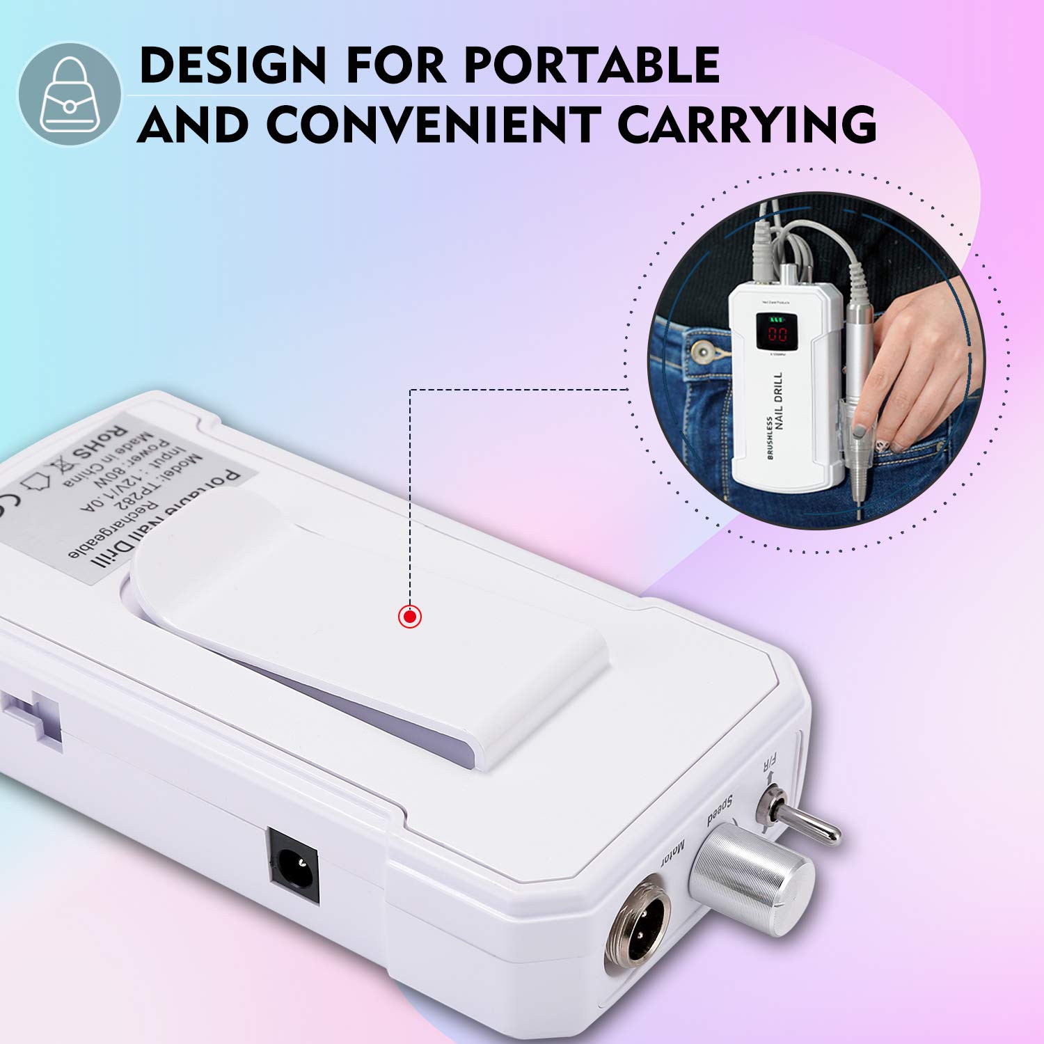 IMENE Professional Nail Drill Machine - 35,000 RPM Portable Rechargeable Brushless E-File for Acrylic, Gel & Natural Nails (White) | Perfect for Salon, Home Manicure & Nail Art Design