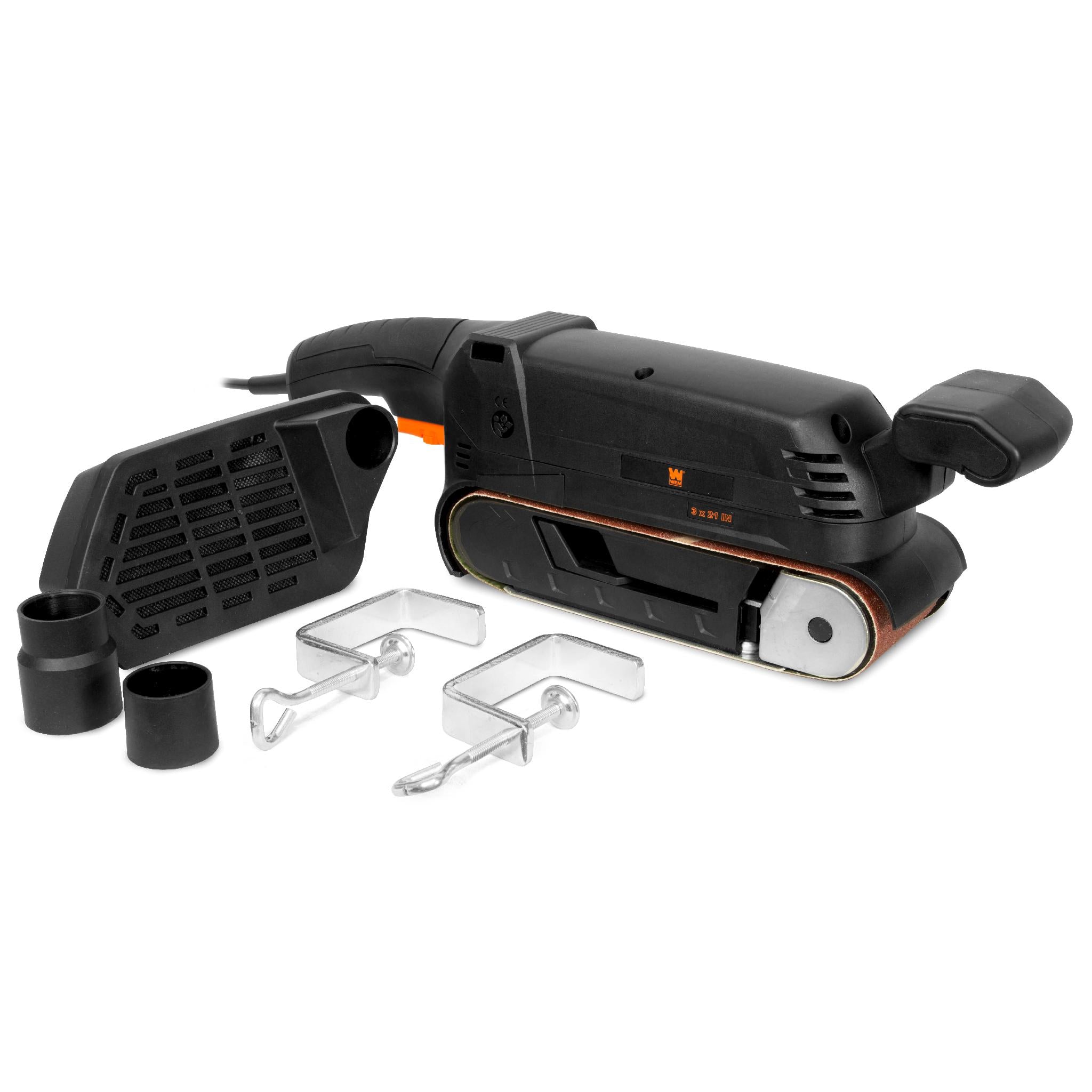 WEN HB3216 7 Amp 3x21 Inch Variable Speed Belt Sander - Handheld & Benchtop Dual Use for Woodworking, Metal Polishing & DIY Projects