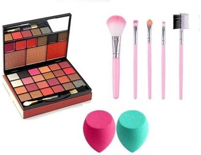 Beggie Girl Beauty Makeup Kit Set - 5pcs Pink Makeup Brushes & 2pcs Blender Puffs (8pc Complete Collection) | Perfect for Professional Makeup Artists & Beginners, Home Use & Travel Essentials