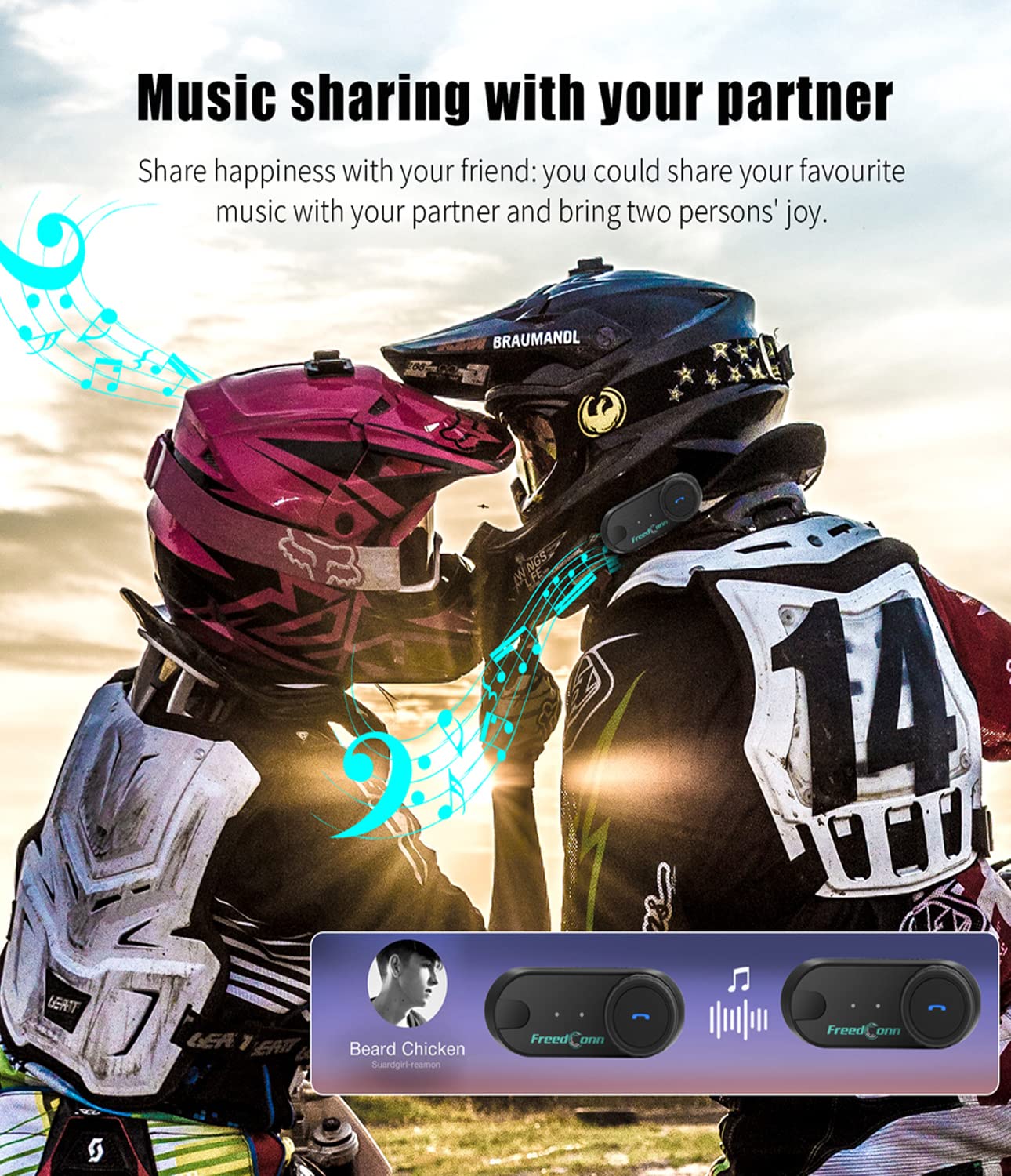 FreedConn Bluetooth Motorcycle Headset & TCOM VB Helmet Bluetooth Headset - 2-Way 800M Intercom, Universal Motorcycle Communication System Kit for Ski/ATV/Dirt Bike (FM/IP65/2-in-1 Mic/Siri Compatible) - 2 Pack - Perfect for Group Riding, Adventure Tours & Outdoor Sports