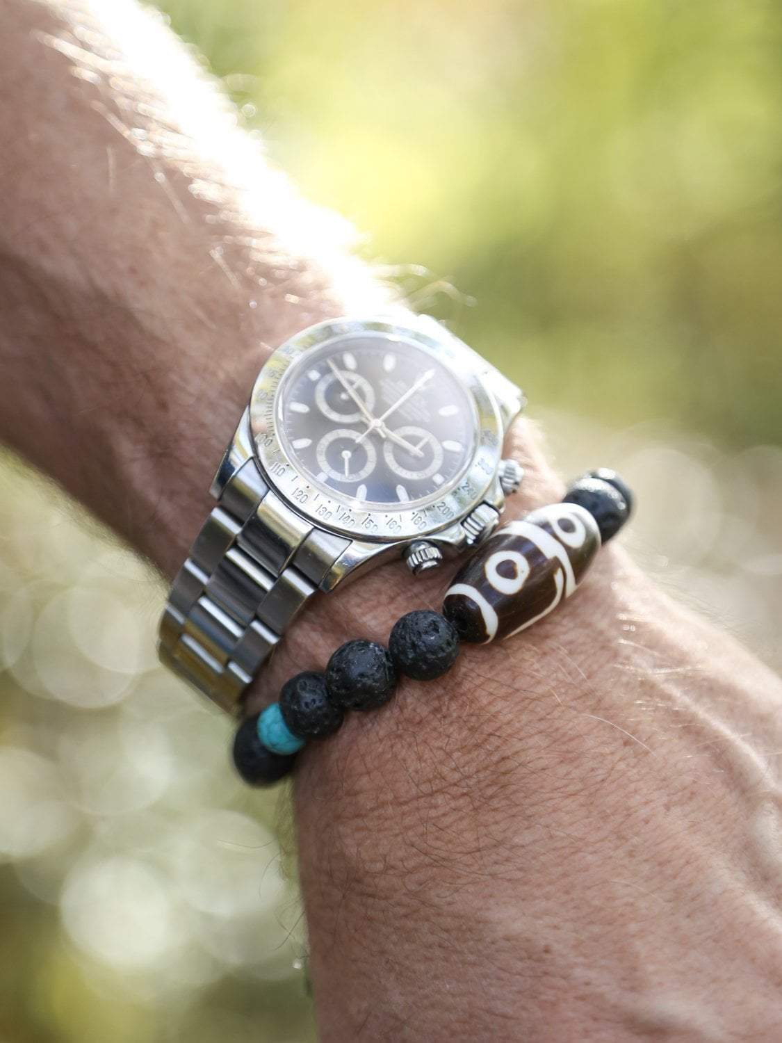 Natural Lava Stone & Dzi Bead Grounding Bracelet - Healing Mala for Meditation, Yoga & Stress Relief