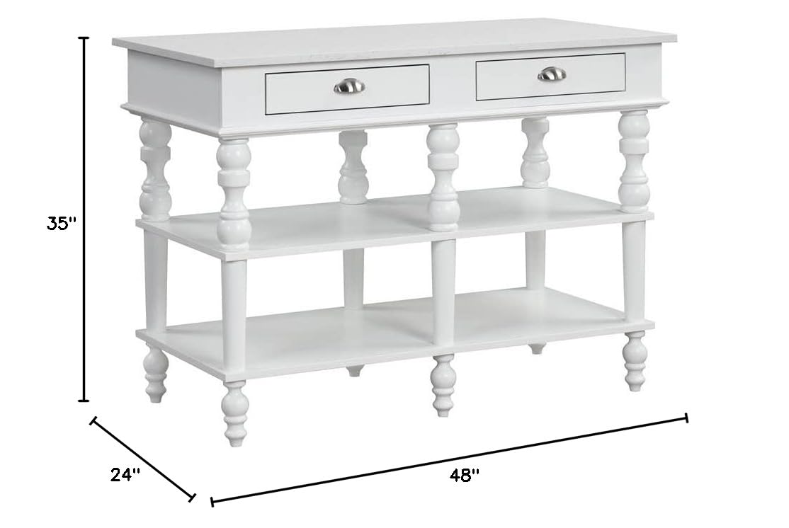Acme Rorratt Kitchen Island with Marble Top & White Finish - Perfect for Small Kitchens, Breakfast Bars & Food Prep Areas