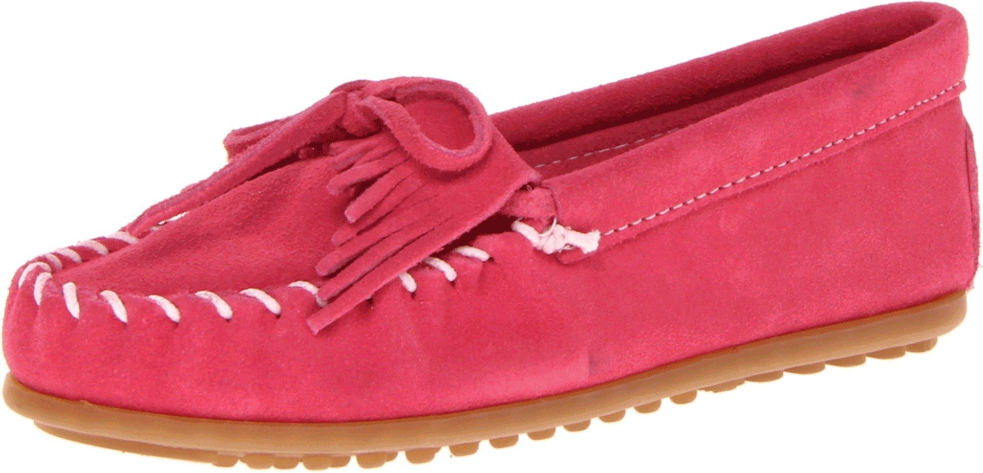 Minnetonka Kids' Kilty Hardsole Moccasin - Soft Leather Slip-On Shoes for Boys & Girls | Comfortable & Durable for School, Play & Outdoor Activities