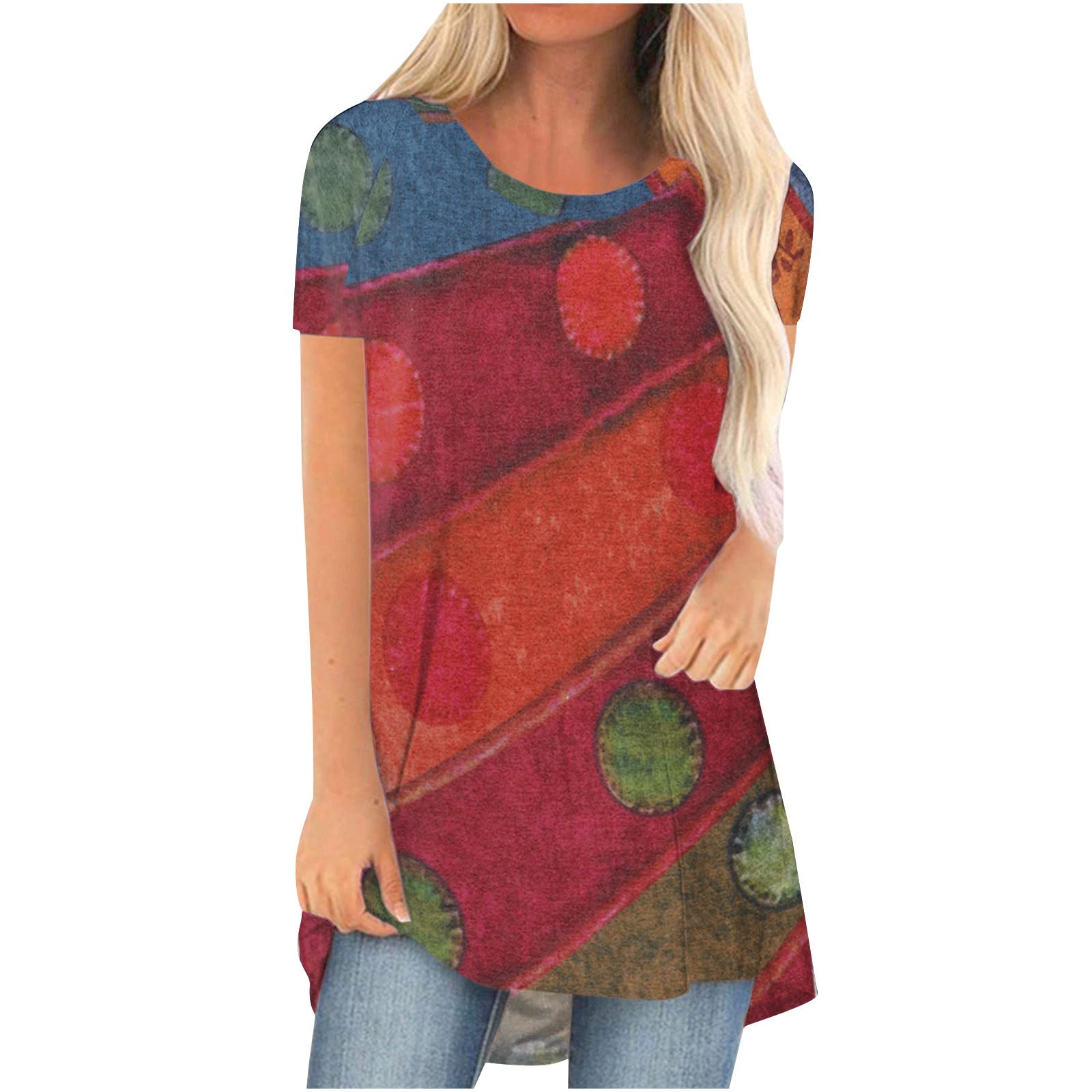 Yoeyez Women's Summer Graphic Tunic T-Shirt - Loose Fit Casual Top for Outings