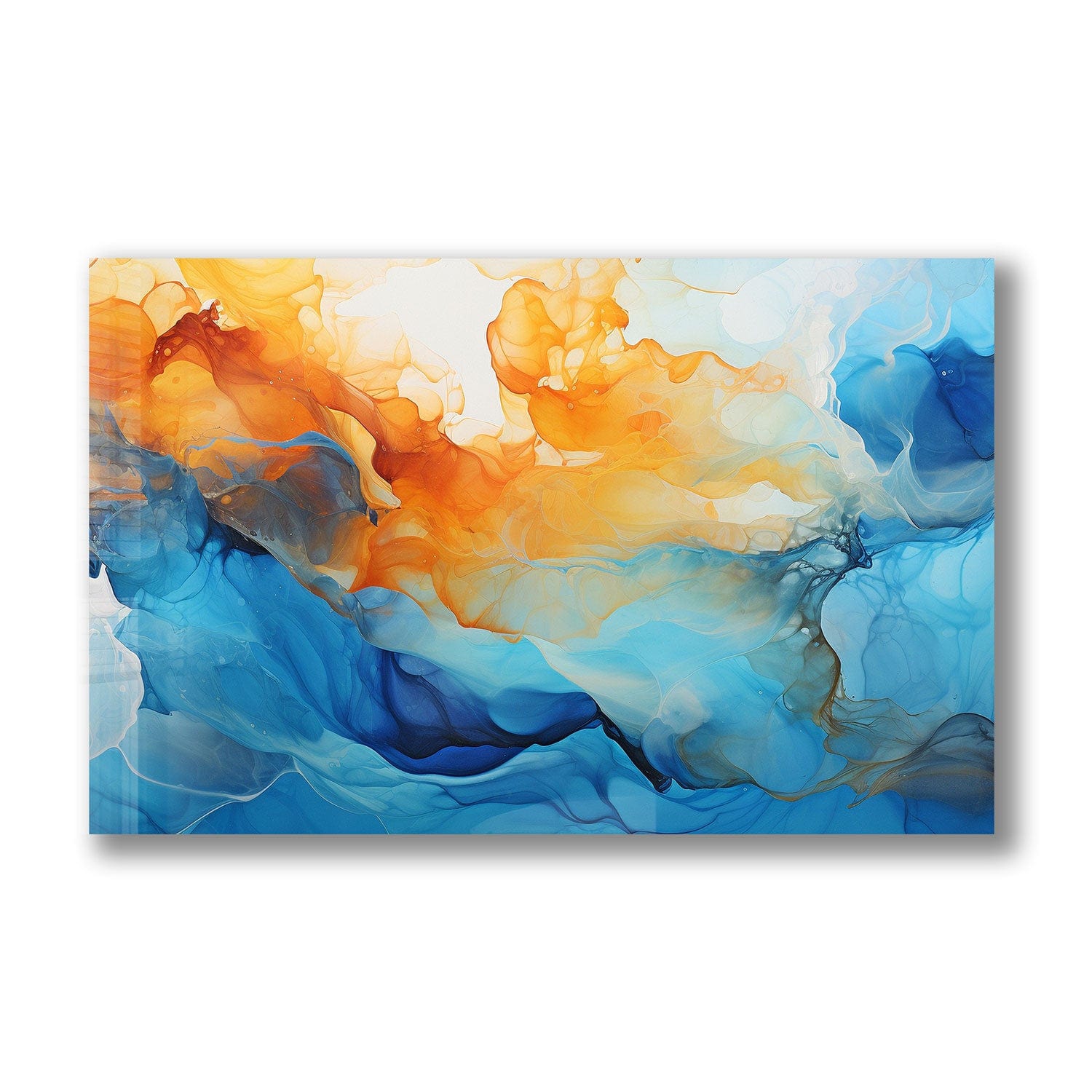 Orange & Blue Abstract Tempered Glass Wall Art - Modern Home Decor for Living Room, Bedroom & Office
