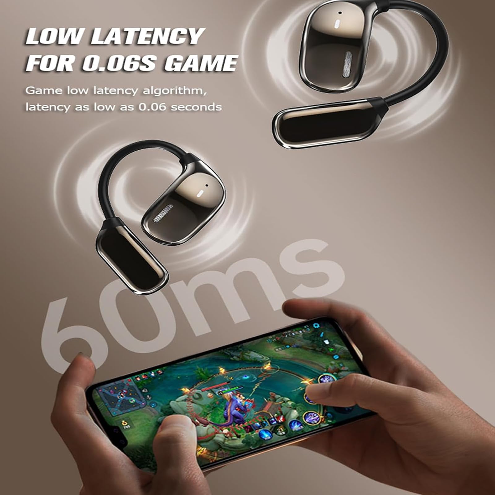 Wireless Open-Ear Bluetooth Earbuds with Touch Screen LCD & Microphone - Bluetooth 5.4 for iOS/Android - Perfect for Running, Cycling & Outdoor Activities