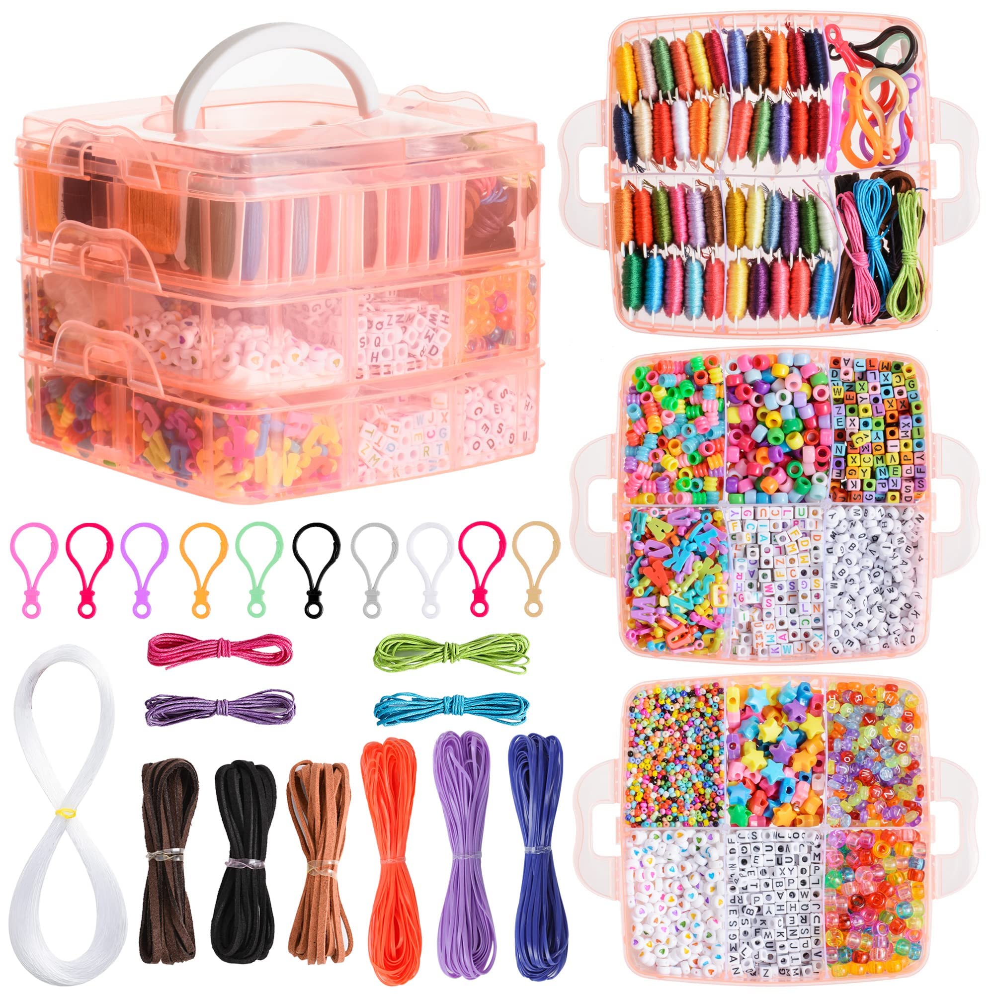 Peirich Jewelry Making Bead Kit - 44 Color Embroidery Floss with Storage Box, 4900+ Beads for DIY Friendship Bracelets & Jewelry - Perfect Christmas Birthday Gift (Orange) | Great for Crafting, Gifts, and Party Activities