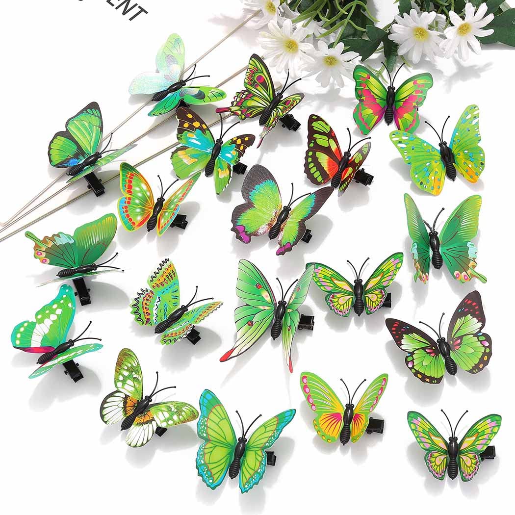 BARTOSI Green Butterfly Hair Clips - Pack of 20 Cute Butterfly Hair Barrettes for Women & Girls | Perfect for School, Parties & Everyday Styling