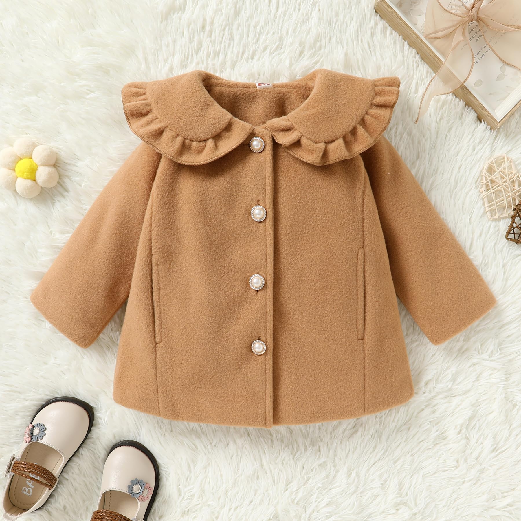 JEELLIGULAR Toddler Baby Girl Winter Coat - Warm Thick Jacket with Button Closure for Fall & Winter Outwear | Perfect for Outdoor Play, School & Holiday Outfits