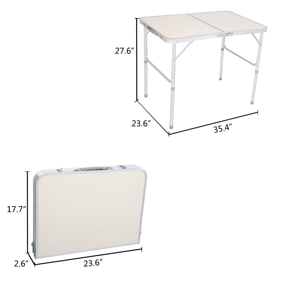 3FT Lightweight Aluminum Folding Camping Table - Portable Outdoor Picnic Table with Carrying Handle for Backpacking, Beach, Tailgating & RV Trips