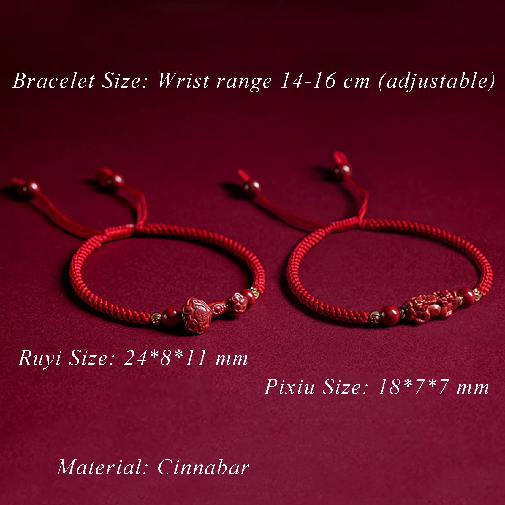 Natural Cinnabar Quartz Bracelet with Pixiu Charm - Feng Shui Adjustable Red String Bracelet for Women & Men - Reiki Chakra Healing Gemstone for Luck & Protection - Perfect for Meditation, Gifts & Spiritual Energy Balancing