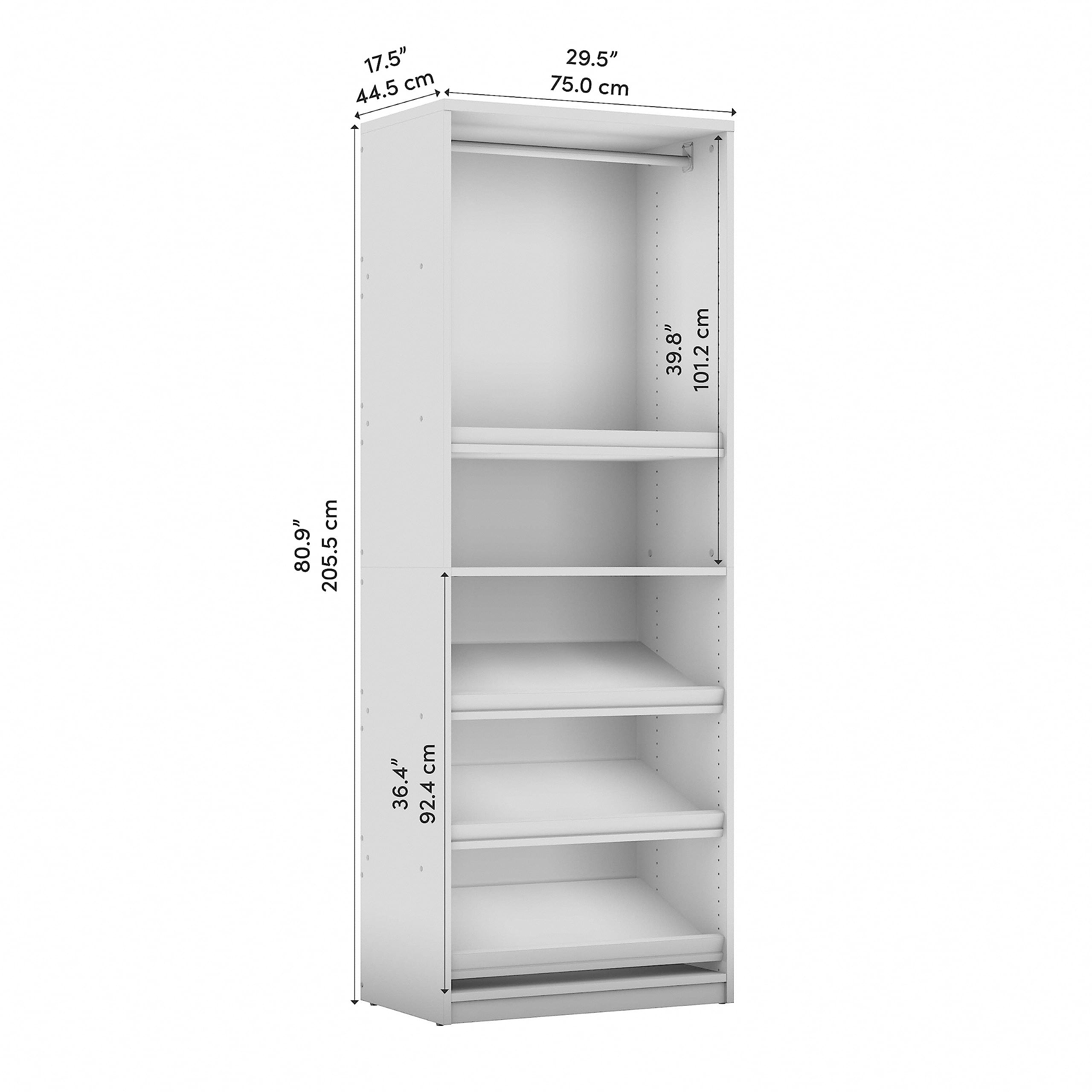 Bestar Cielo 30-inch Rustic Brown & White Closet Organizer - Space-Saving Wardrobe for Bedroom, Mudroom, Entryway & Kitchen Pantry | Perfect for Small Spaces & Home Organization