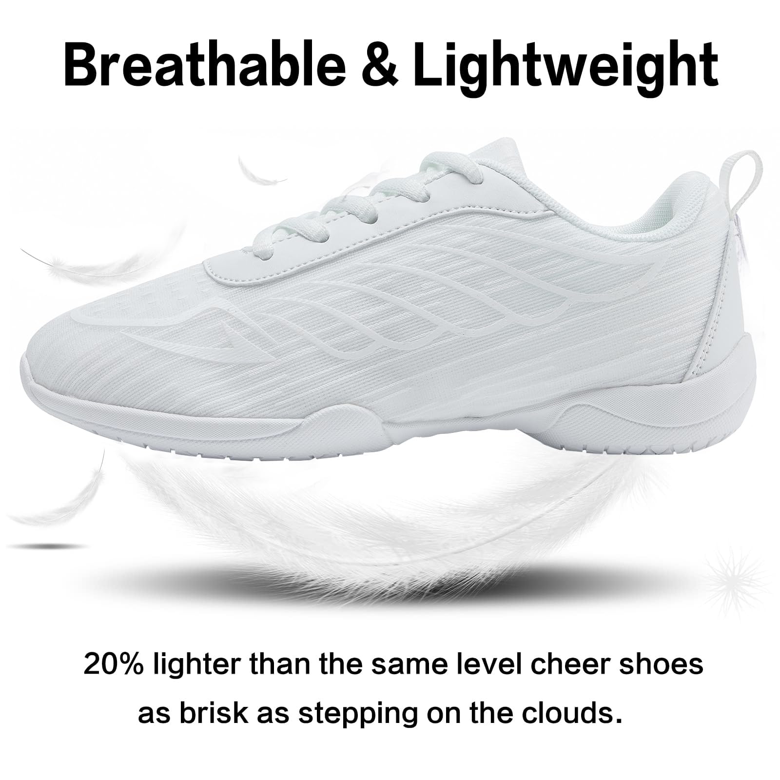 White Cheerleading Shoes for Girls & Women - Youth Competition Dance Tennis Sports Training Sneakers - Breathable Soft Comfortable Athletic Flats for Cheer, Gym & Performance
