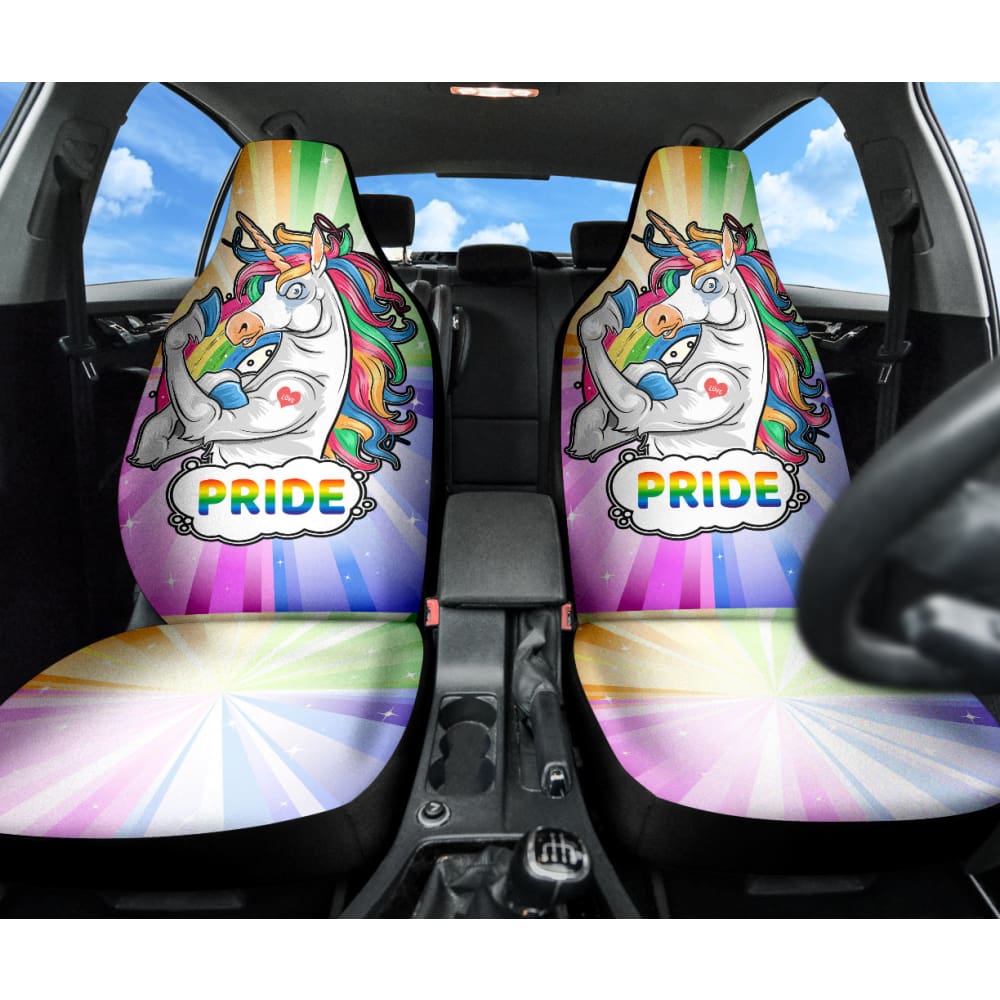 Rainbow Unicorn LGBT Pride Car Seat Covers - Waterproof & Durable Auto Accessories for LGBTQ+ Community - Perfect for Pride Parades, Road Trips & Daily Commute