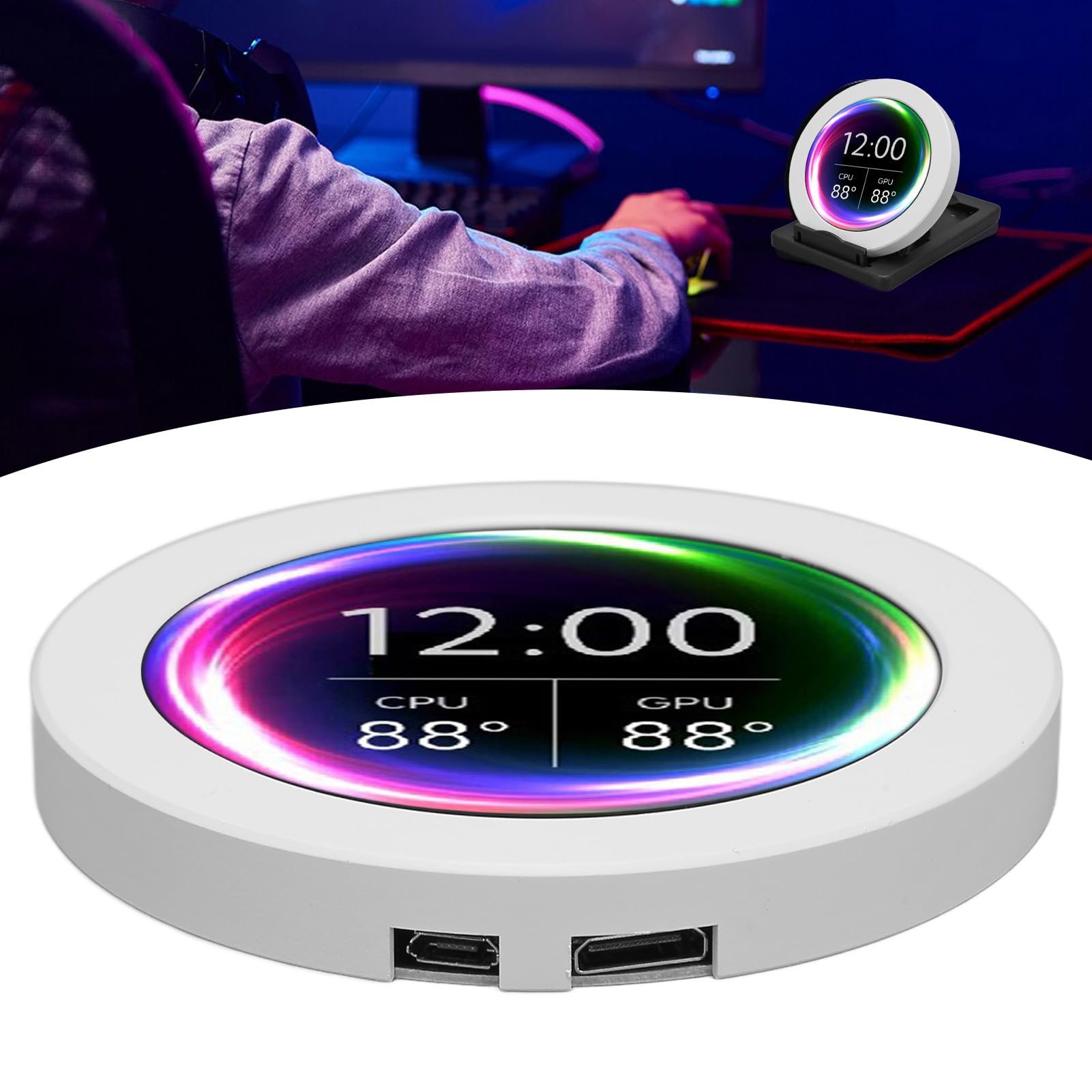 Vomeko 2.8 Inch Computer Temperature Monitor - LCD HD Display with Micro USB, Dimmable Plug & Play PC CPU/GPU Temp Sensor for Water Cooling System - Perfect for Gaming Rigs & Overclocking PCs