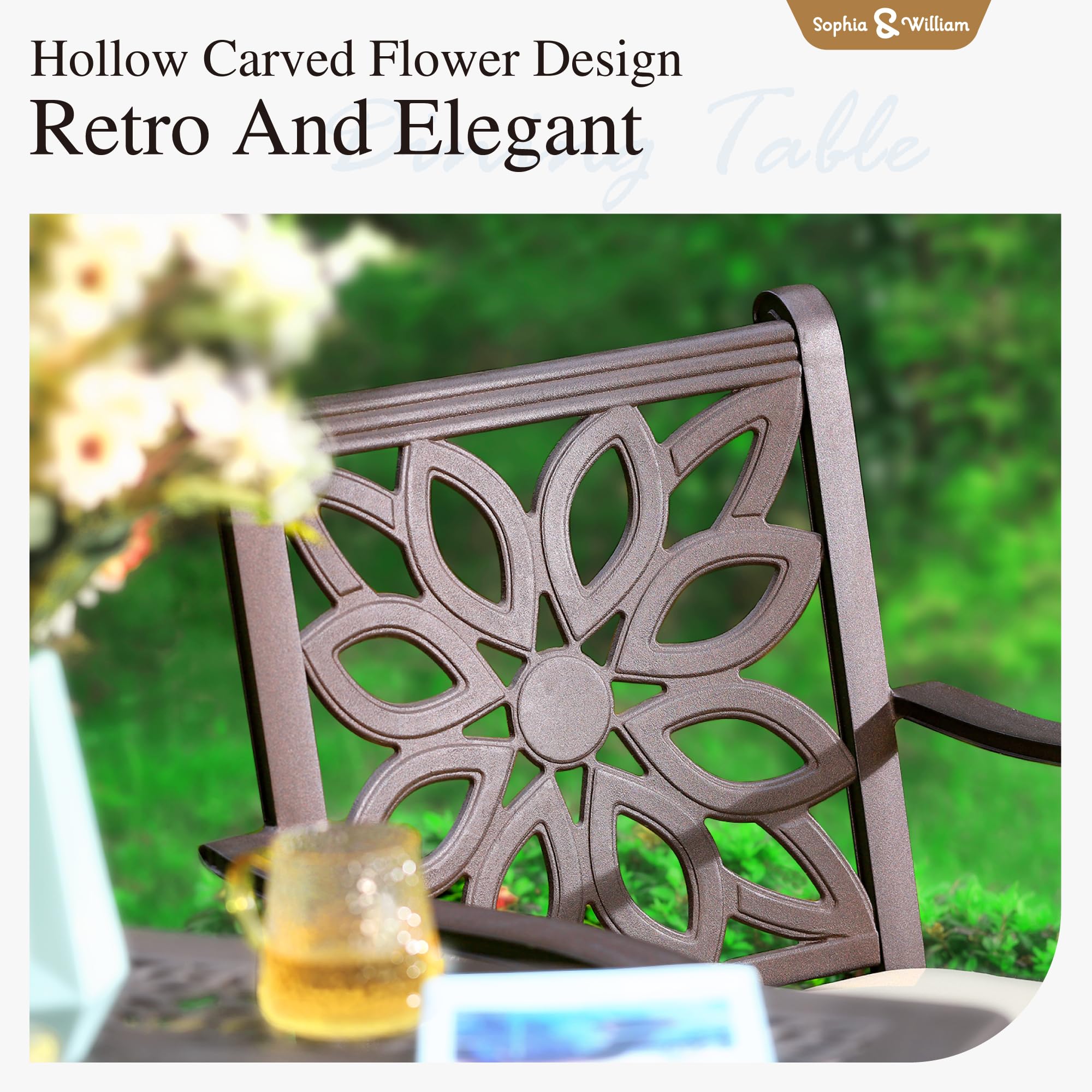 Sophia & William 3-Piece Patio Bistro Set - Cast Aluminum Outdoor Dining Table with 2 Chairs & 1.97