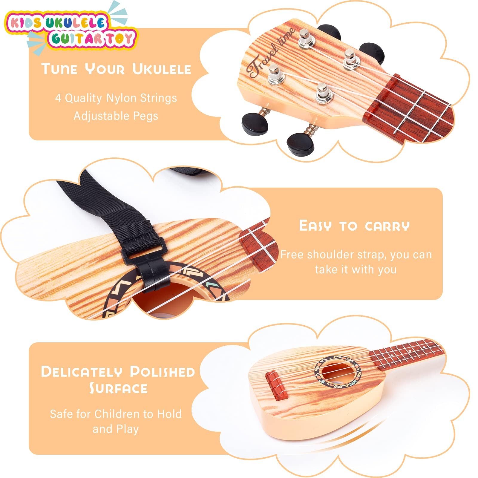 **YOLOPLUS+ 17 Inch Kids Ukulele Toy – 4 String Mini Guitar for Toddlers & Beginners | Educational Musical Instrument with Anti-Impact Design, Includes Picks, Strap & Tutorial – Perfect for Learning, Gifts & Home Play**