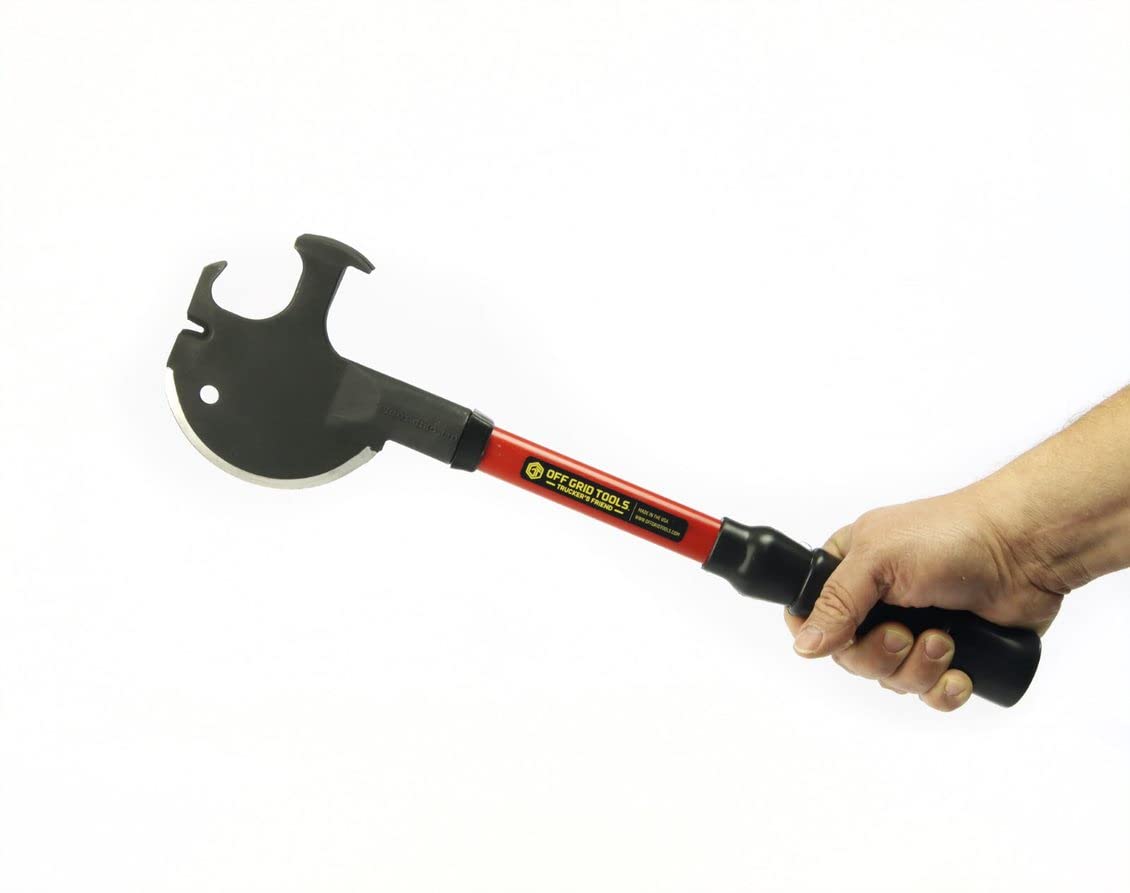 Pro Trucker’s Friend Multi-Tool – Red Carbon Steel Blade, Shock Absorbing Grip, Curved Axe Head, Hammer, Pry Bar & Nail Puller – Perfect for Camping, Survival, Construction & Emergency Situations