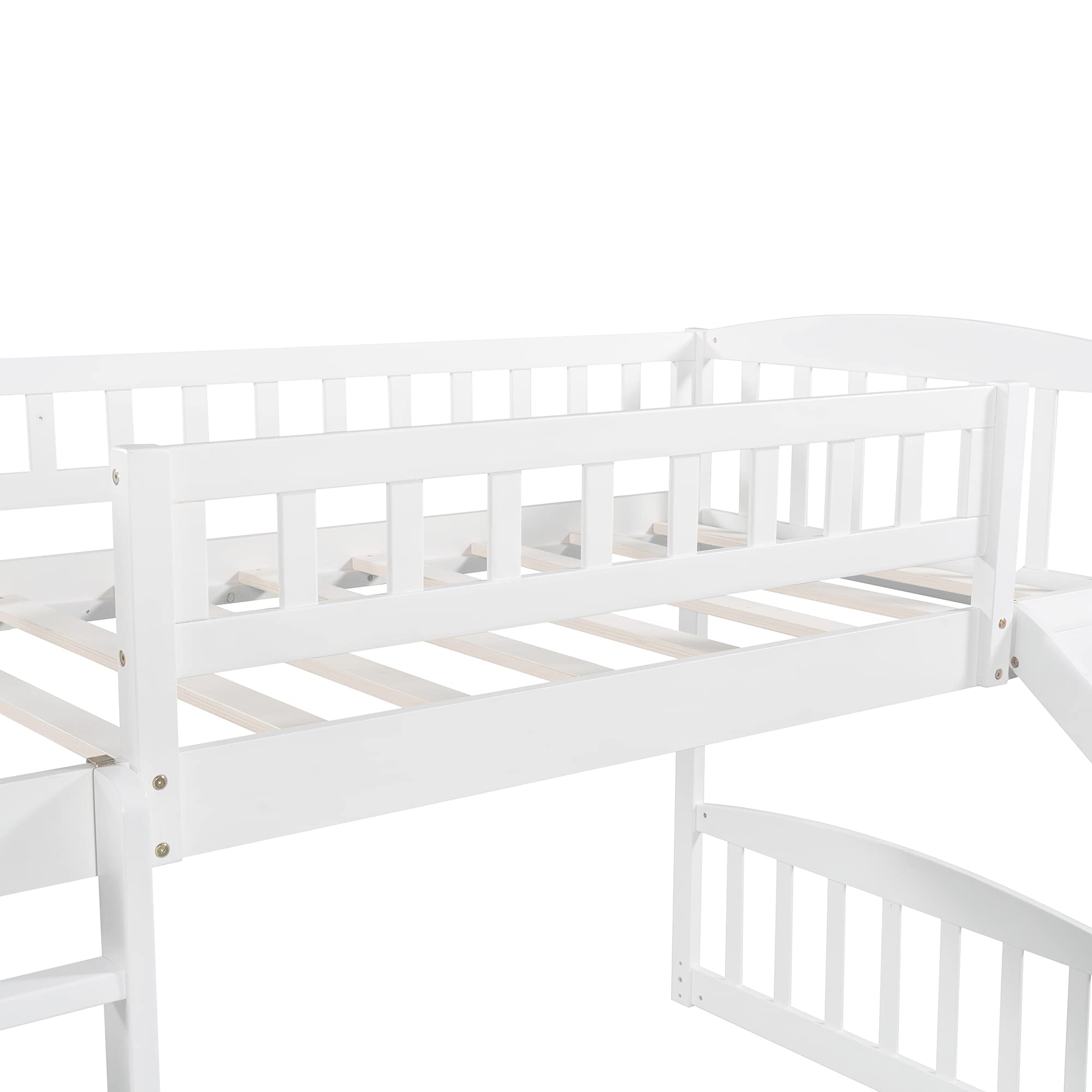 **White Twin Loft Bed with Slide & Stairs - Wooden Low Loft Bed Frame with Storage for Kids, Boys & Girls - Perfect for Small Rooms, Playrooms & Kids' Bedrooms**