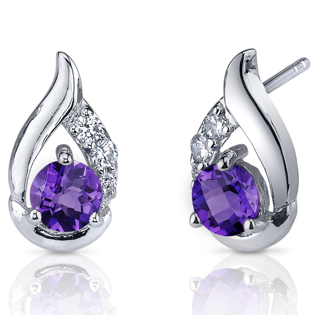 Peora 925 Sterling Silver Amethyst Earrings - 1 Carat Natural Teardrop Studs, 5mm Round Purple Gemstone with Friction Backs, February Birthstone Jewelry | Perfect for Valentine's Day Gifts, Anniversary Presents & Everyday Elegance