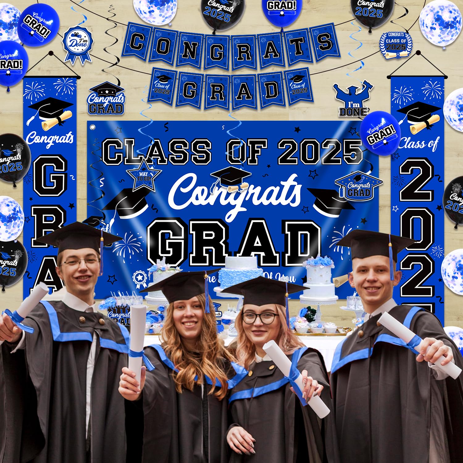 Class of 2025 Graduation Decorations Set - Blue Graduation Party Supplies with Congrats Grad Banner, Backdrop & Balloons | Perfect for High School & College Graduation Ceremonies, Commencement Parties & Photo Booths