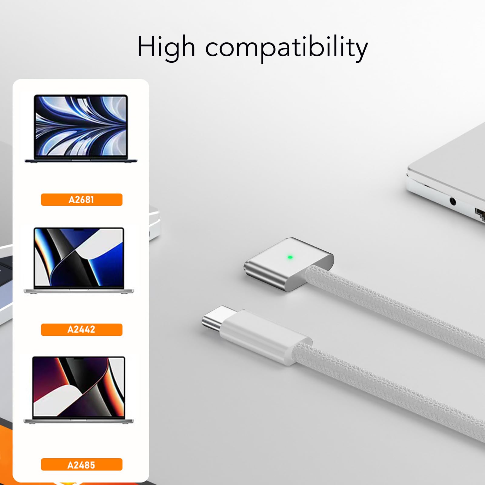 Zunate USB C to MagSafe 3 Charging Cable 2m - 140W Fast Charging Braided Nylon Cable with LED Indicator - Compatible with MacBook Pro/Air, iPhone 15/14/13 - Perfect for Home, Office & Car Charging