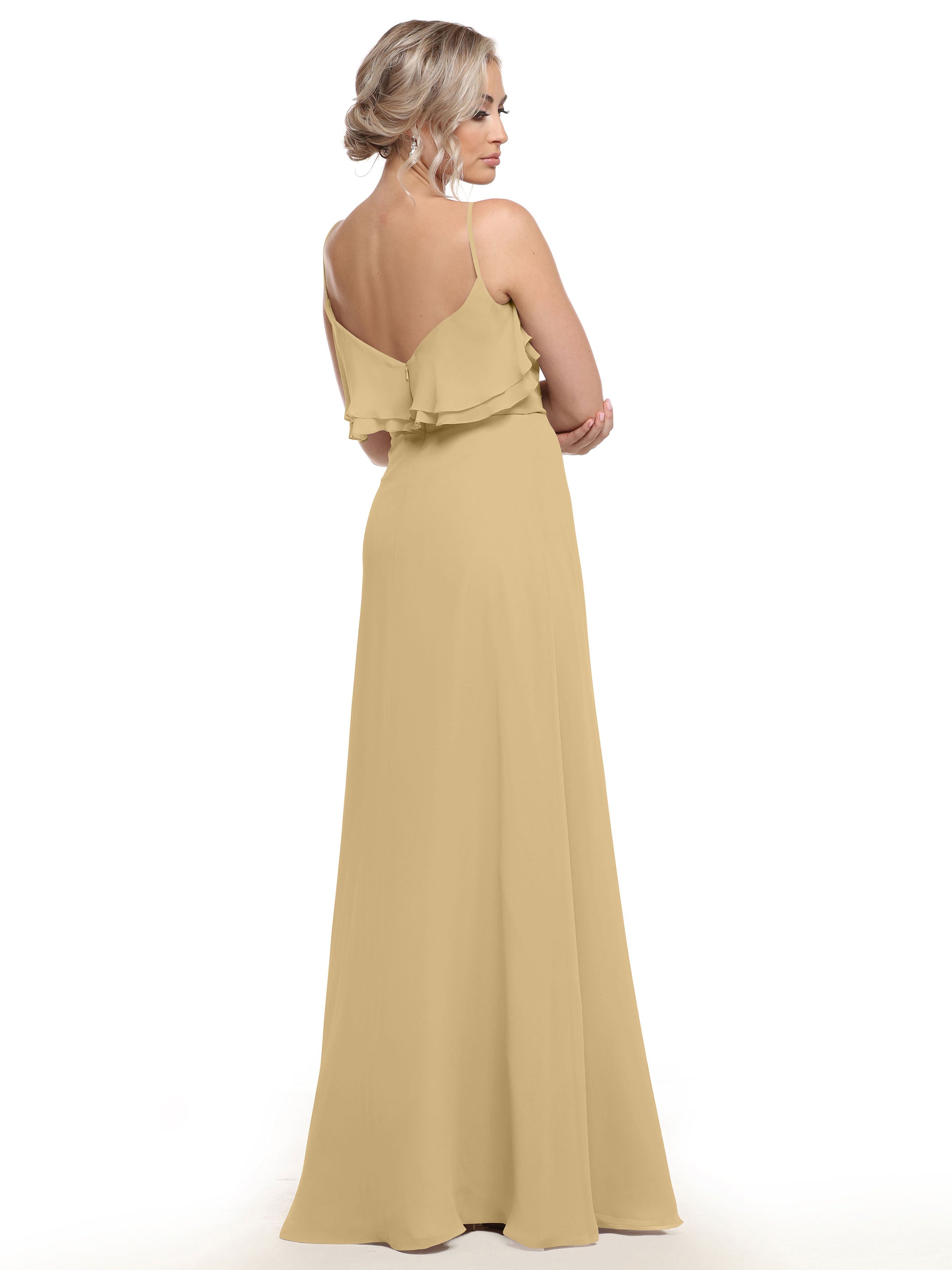 Elegant 80146 Sheath Chiffon Bridesmaid Dress with Ruffled Neckline - Perfect for Weddings, Formal Events & Special Occasions