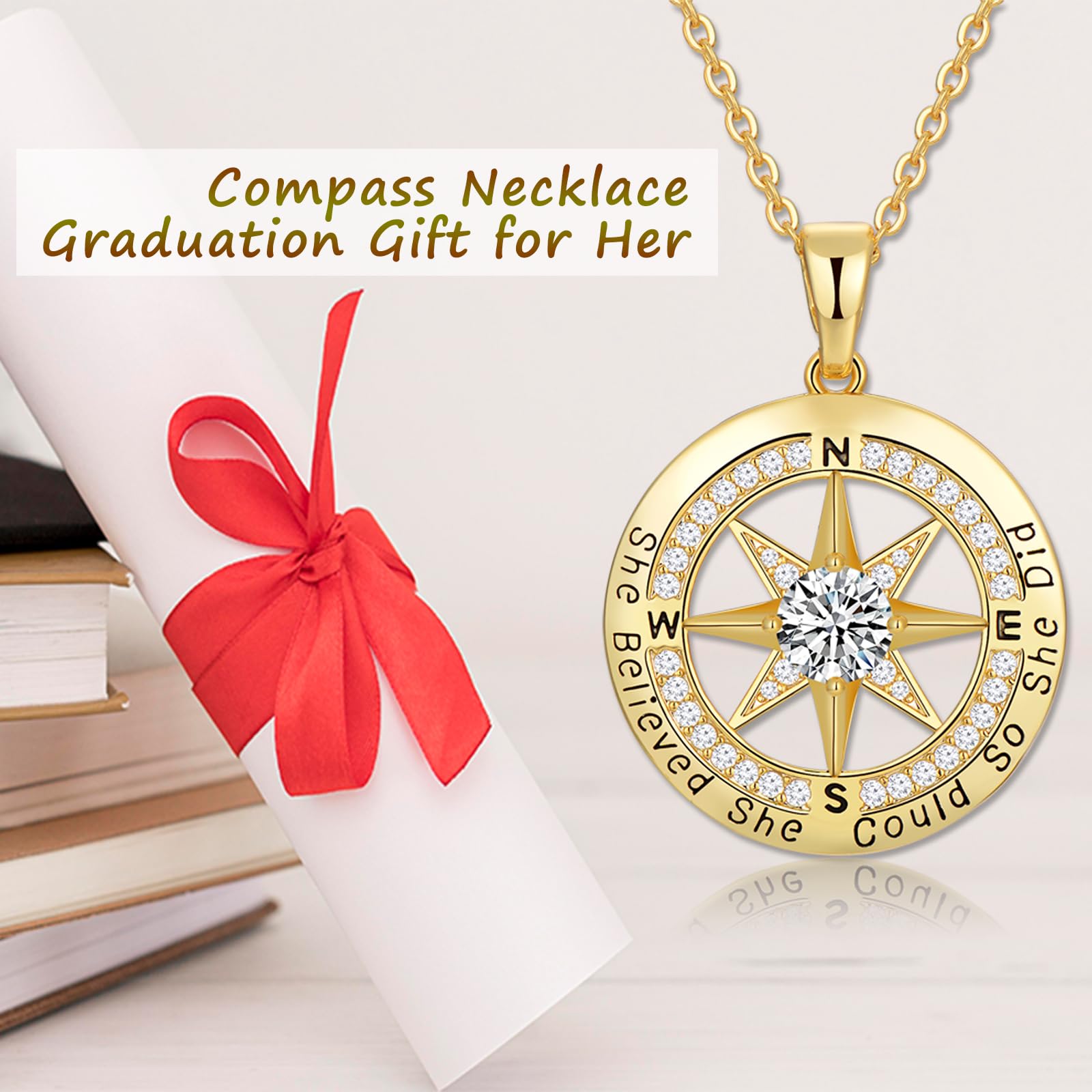 2024 Graduation Gifts for Women - S925 Sterling Silver Compass Necklace for Girls, College & High School Graduation Jewelry | Perfect Gift for Wife, Girlfriend, Sister, Daughter, Niece | Elegant Everyday Wear & Special Occasion Jewelry