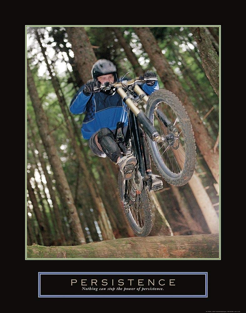Persistence Dirt Bike Games & Sports Fine Art Print - Rolled Canvas 38x30 in Blue Bike Trees - Wall Decor for Living Room, Bedroom, Office