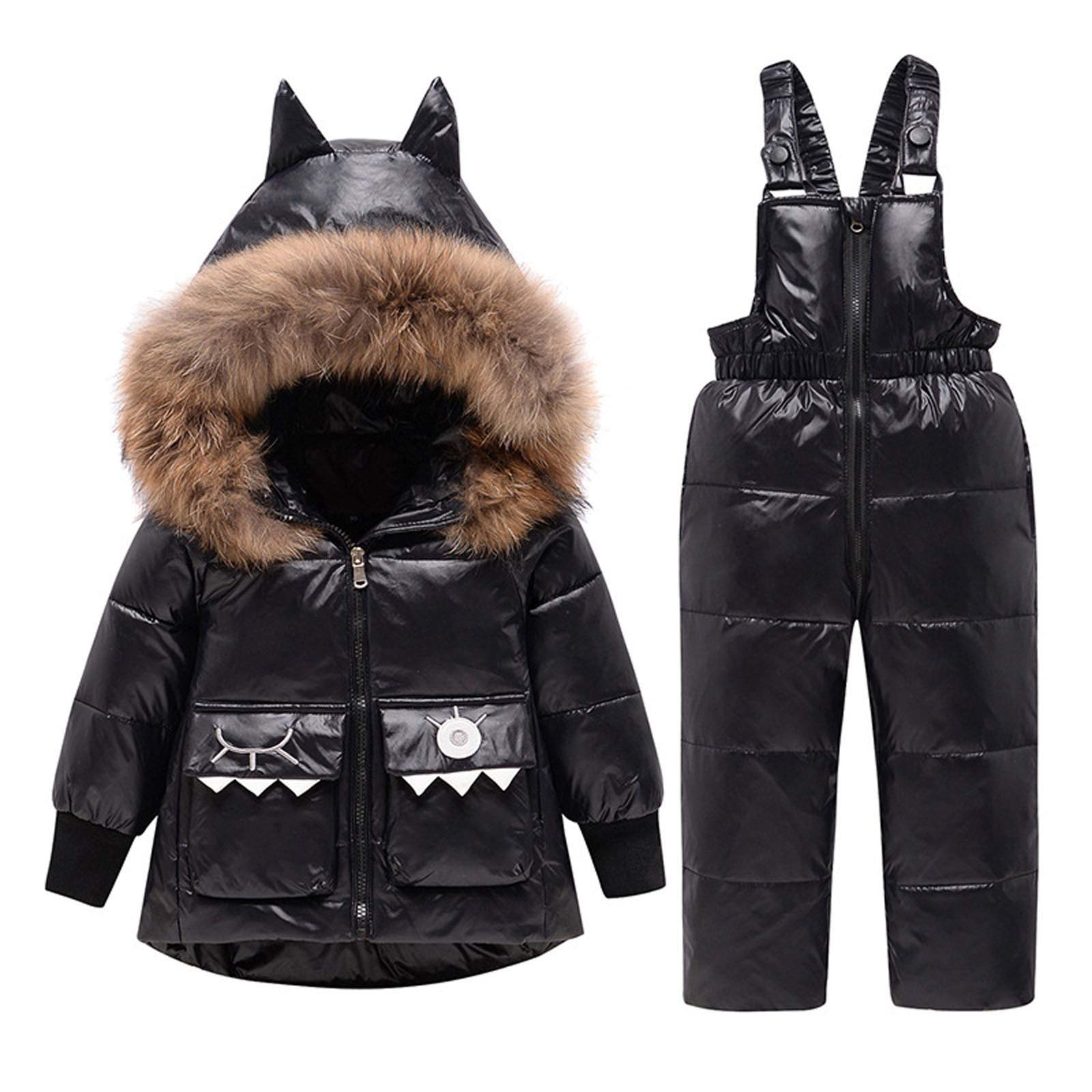 Baby Boys & Girls Winter Down Coats 2-Piece Snowsuit Set - Warm Hooded Jacket & Ski Bib Pants for Toddler Snow Play, Skiing & Outdoor Winter Activities