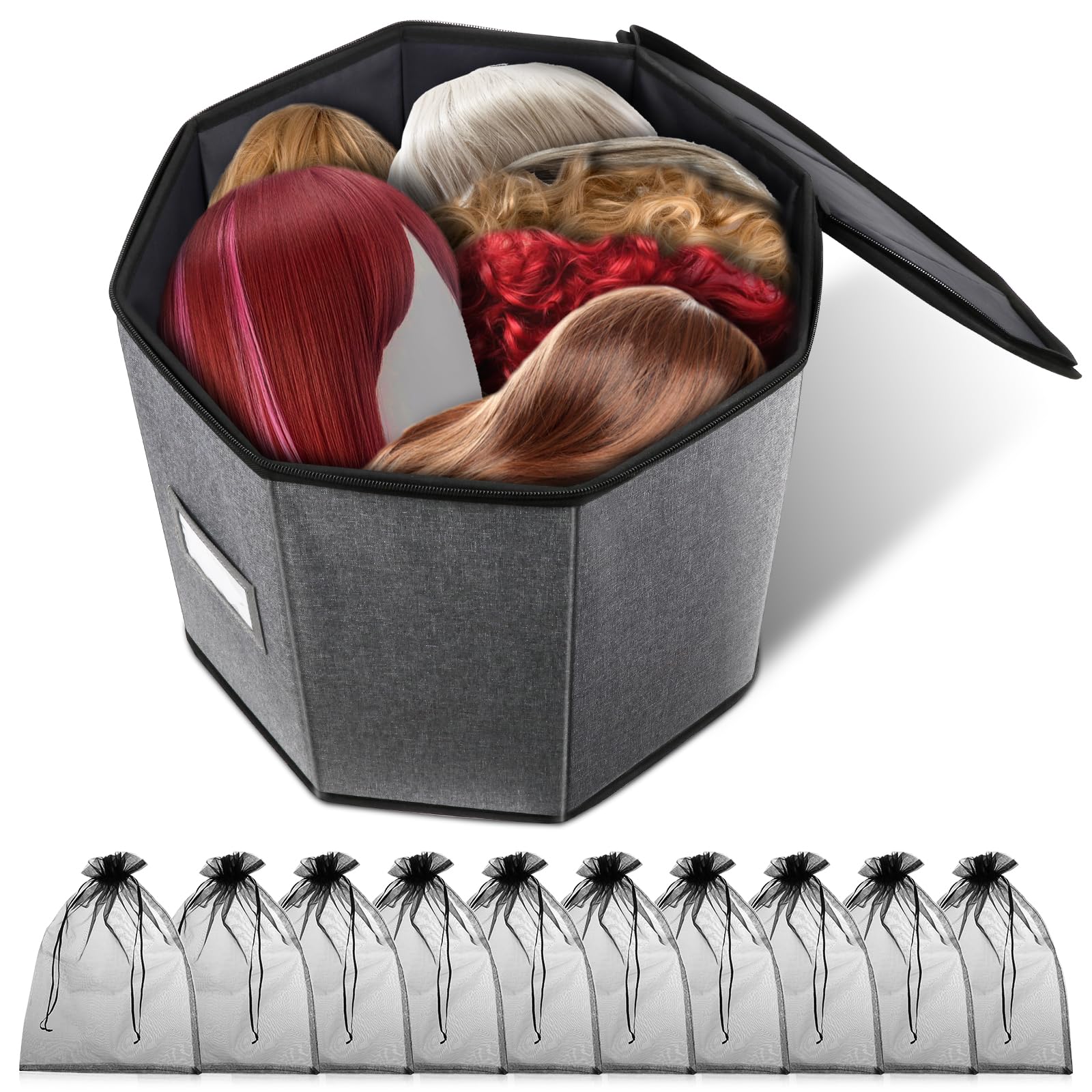 Wig Storage Box & Travel Case - Foldable Wig Organizer for Men & Women | Yarn & Cosmetic Cabinet Storage Bag | Perfect for Travel, Home & Salon Use
