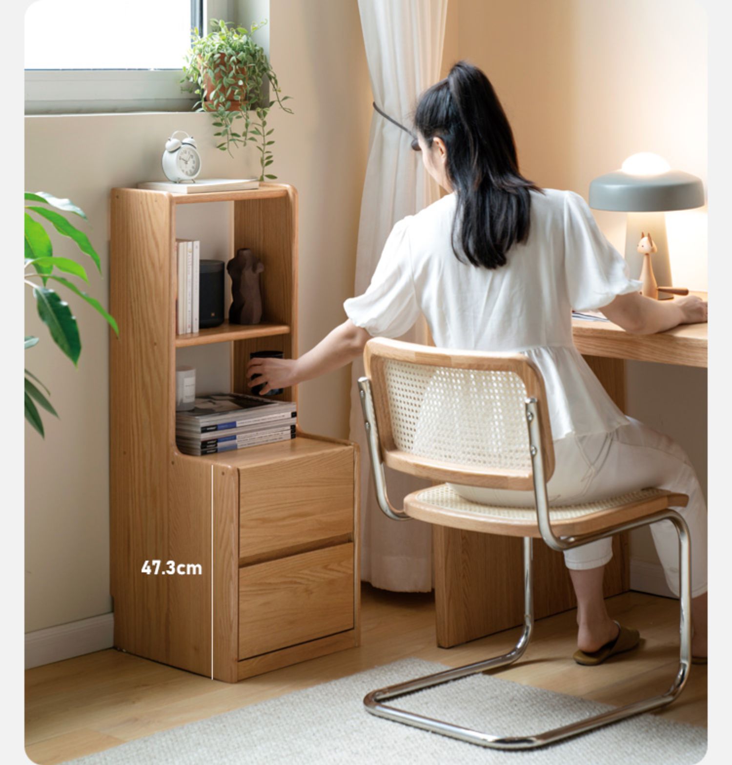 Solid Oak Wood Multifunctional Nightstand with High Section - Perfect for Bedroom, Living Room, and Home Office Storage