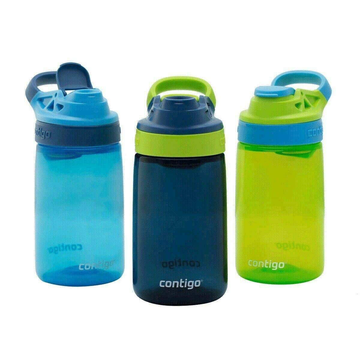Contigo Kids Autoseal Water Bottles 14oz (415ml) - 3 Pack, Navy/Green/Blue - Leakproof Stainless Steel Sippy Cup for School, Travel & Outdoor Activities