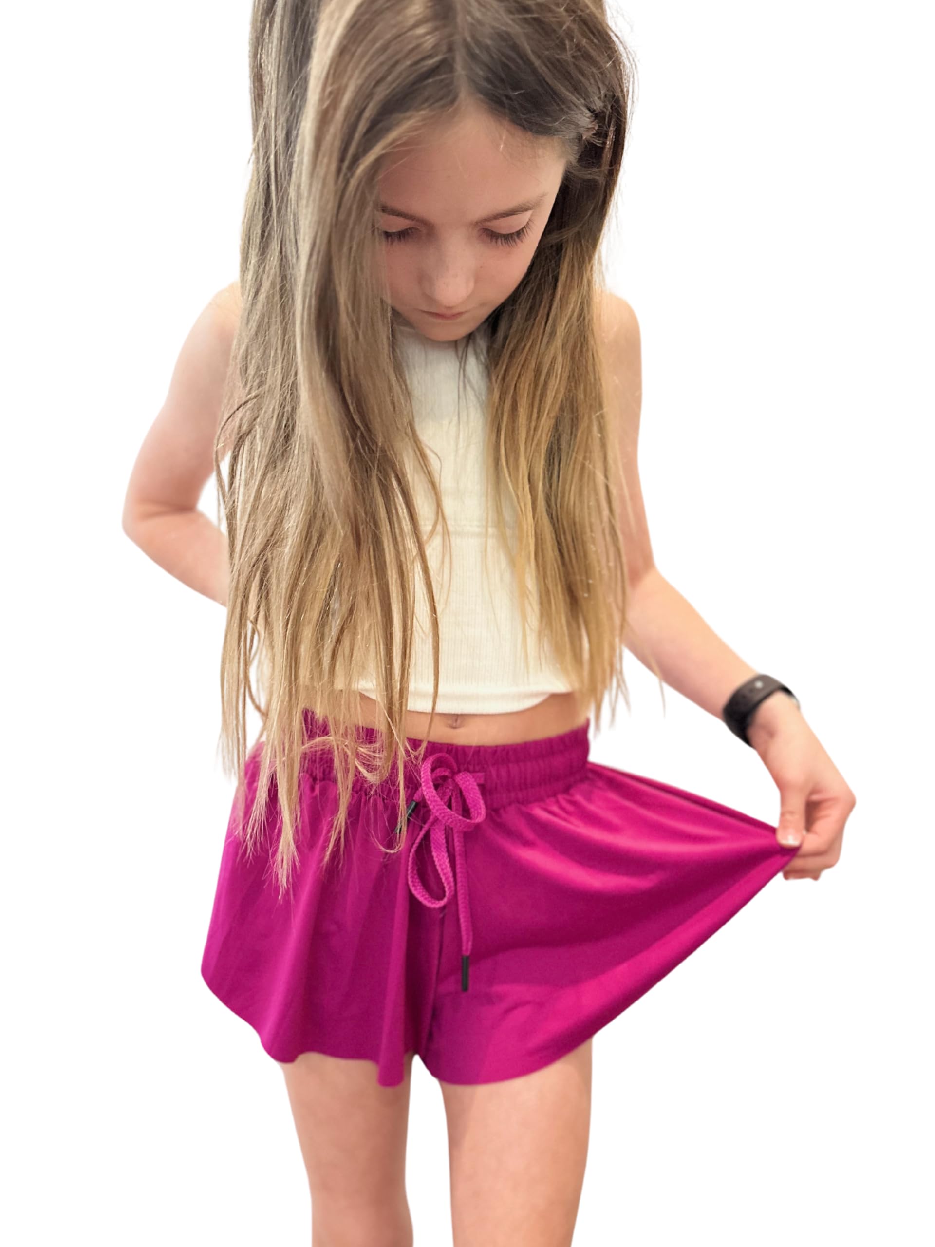 Youth Girls Flowy Athletic Shorts with Spandex Liner - Butterfly Print Running Shorts for Fitness, Sports & Gym Workouts with Drawstring Waist | Perfect for Yoga, Dance & Summer Activities