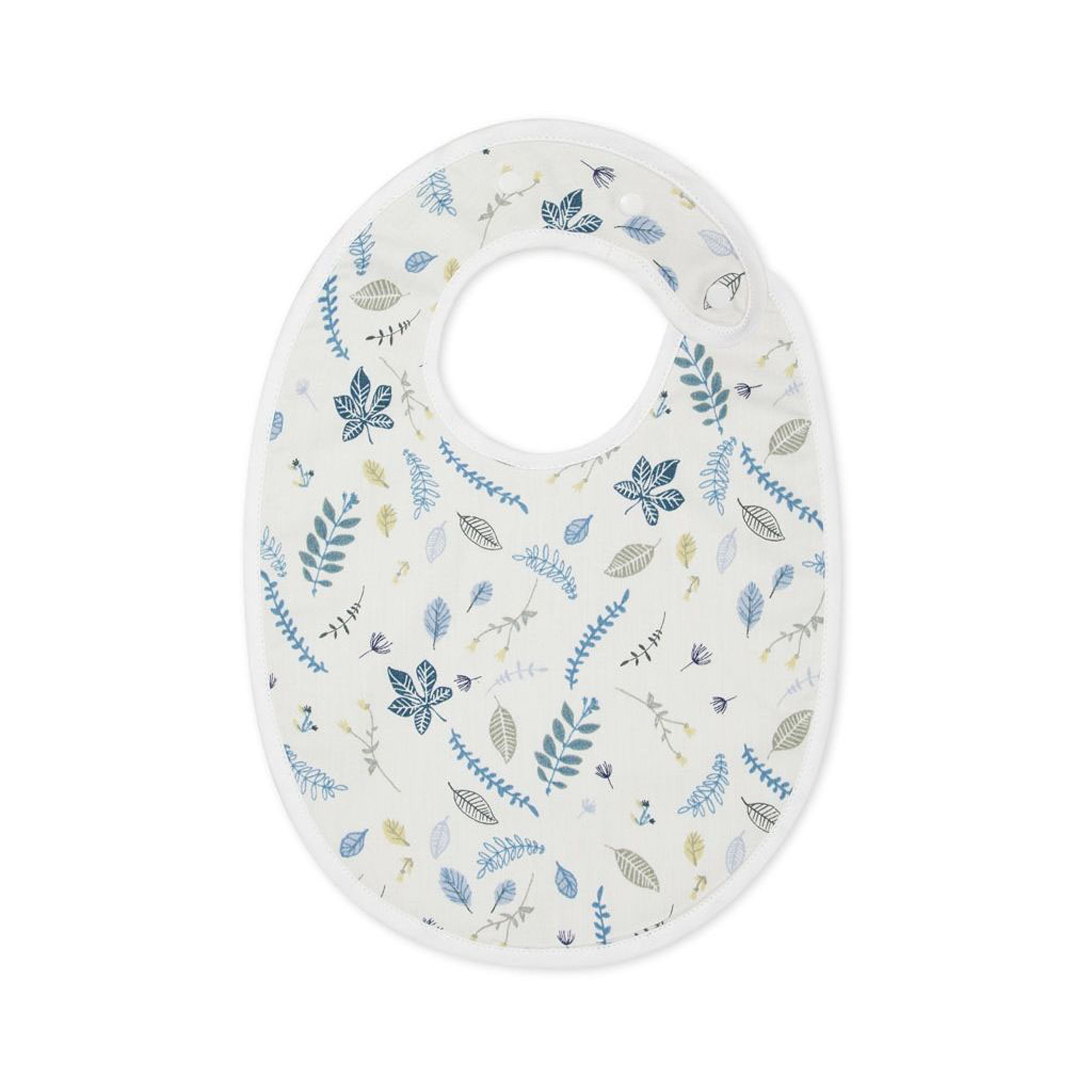 Cam Cam Copenhagen Classic Baby Bib - Soft Organic Cotton with Pressed Leaves Design in Blue - Perfect for Mealtime, Feeding, and Mess-Free Play