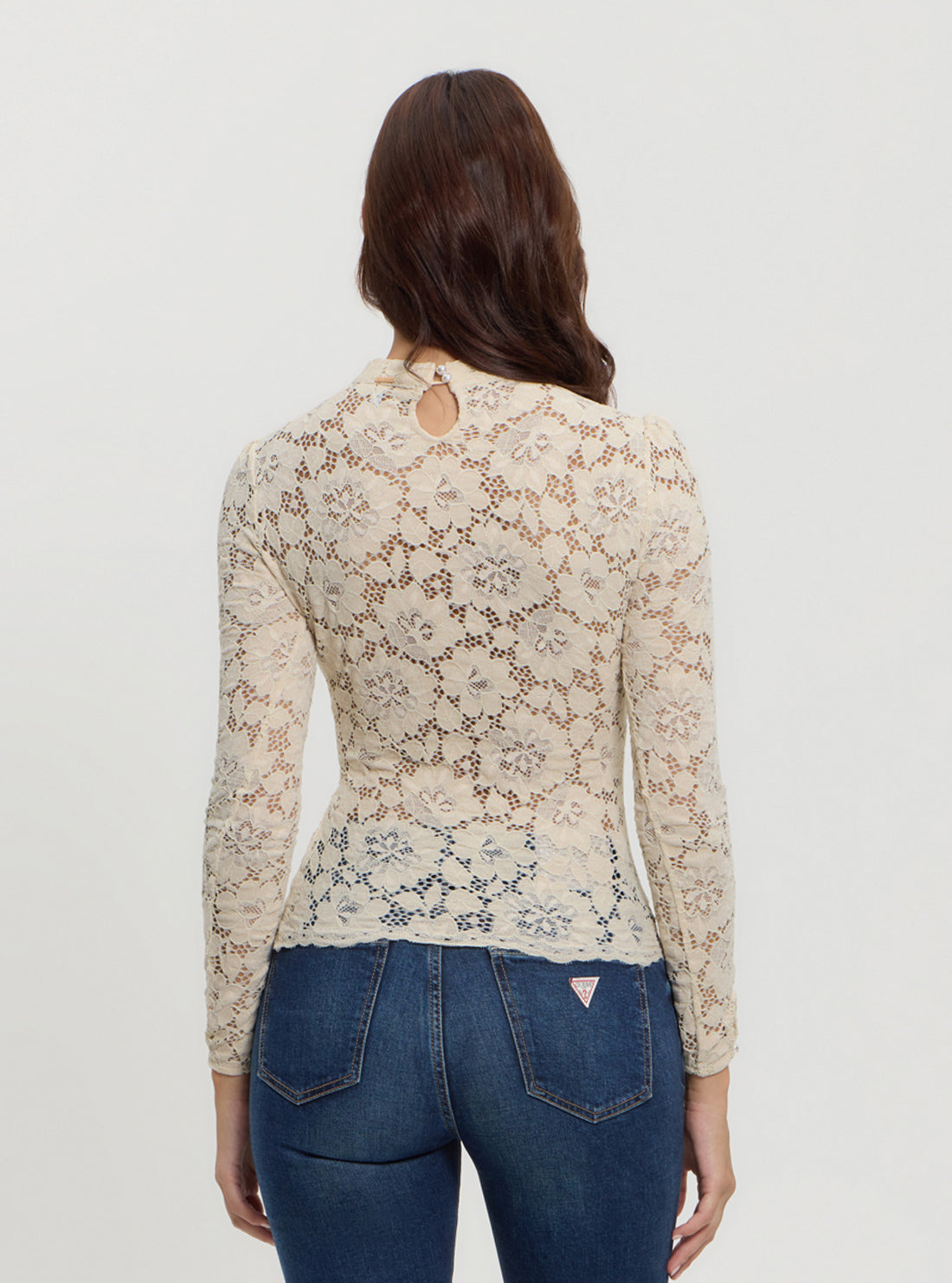 Elegant Beige Josephine Lace Blouse for Women - Romantic Floral Embroidered Tops for Date Night & Special Occasions