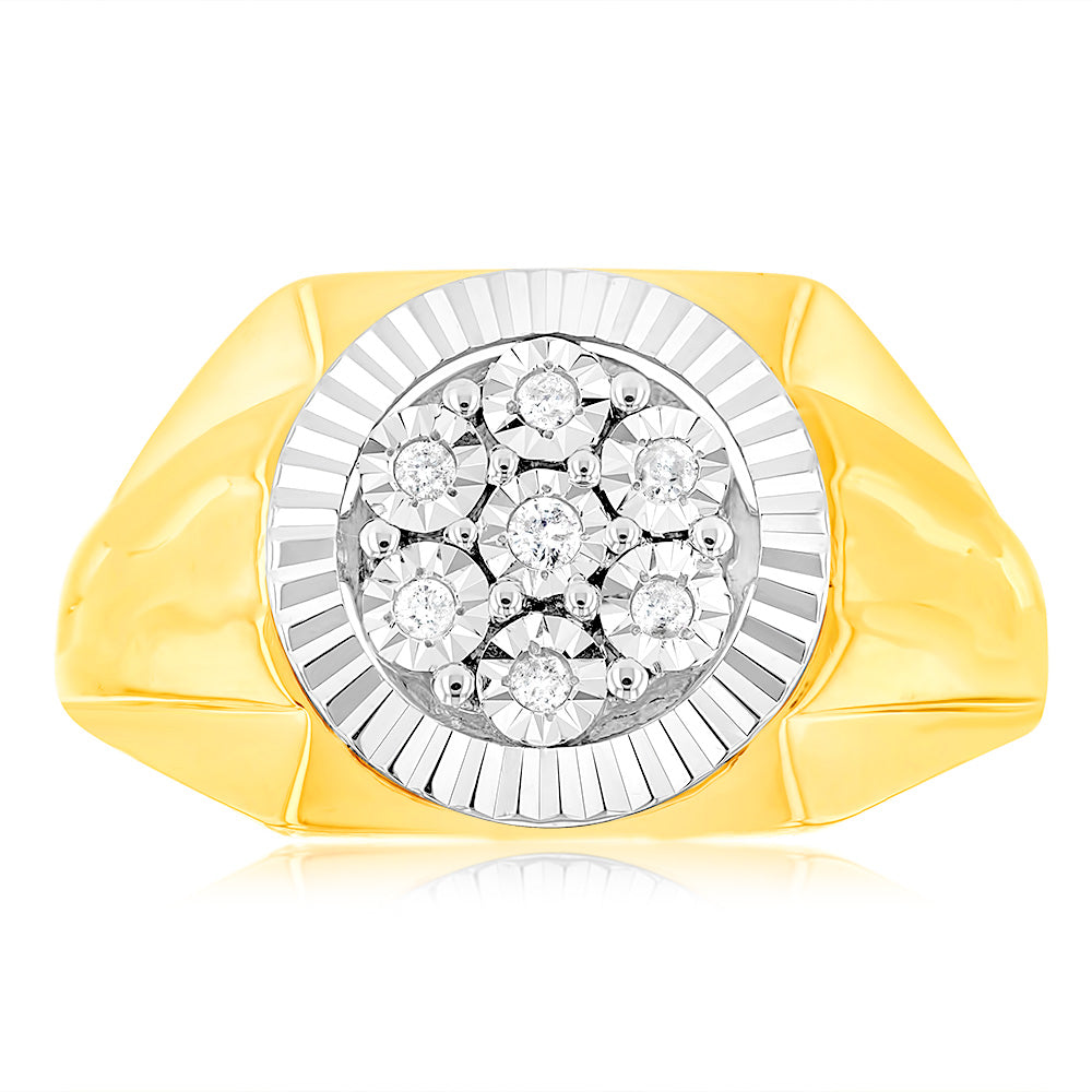9ct Yellow Gold & Rhodium Plated Men's Diamond Ring Set with 7 Genuine Diamonds - Perfect for Weddings, Anniversaries and Special Occasions