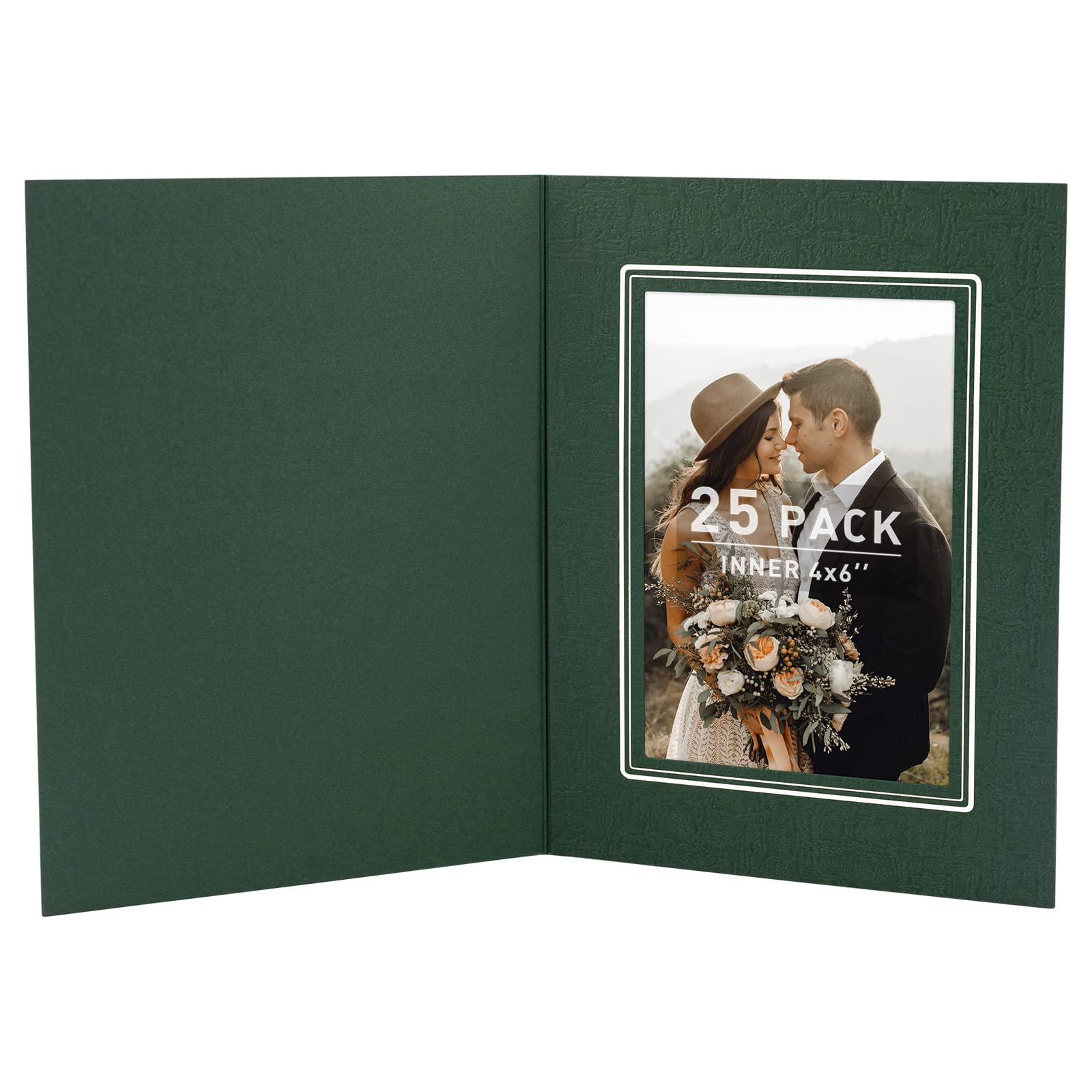 25 Pack 4x6 Photo Folders & Cardboard Picture Frames - Greeting Cards for Graduation, Christmas, Wedding (Atrovirens/Silver Lining) | Perfect for Special Events, Invitations & Photo Displays