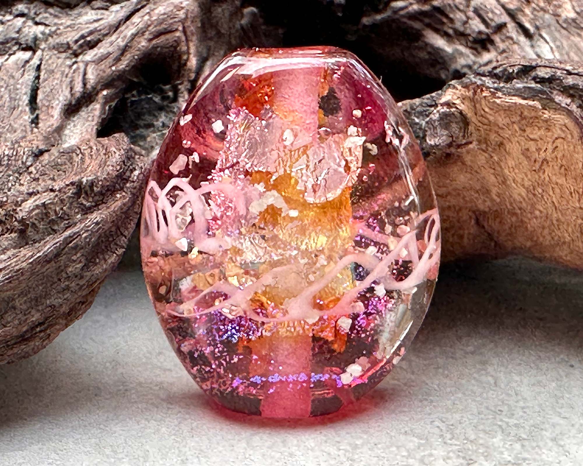 Pink Bling Mica Lampwork Focal Bead SRA - Handmade Glass Bead for Jewelry Making, DIY Crafts, Bracelets & Necklaces - Perfect for Beaders and Craft Enthusiasts