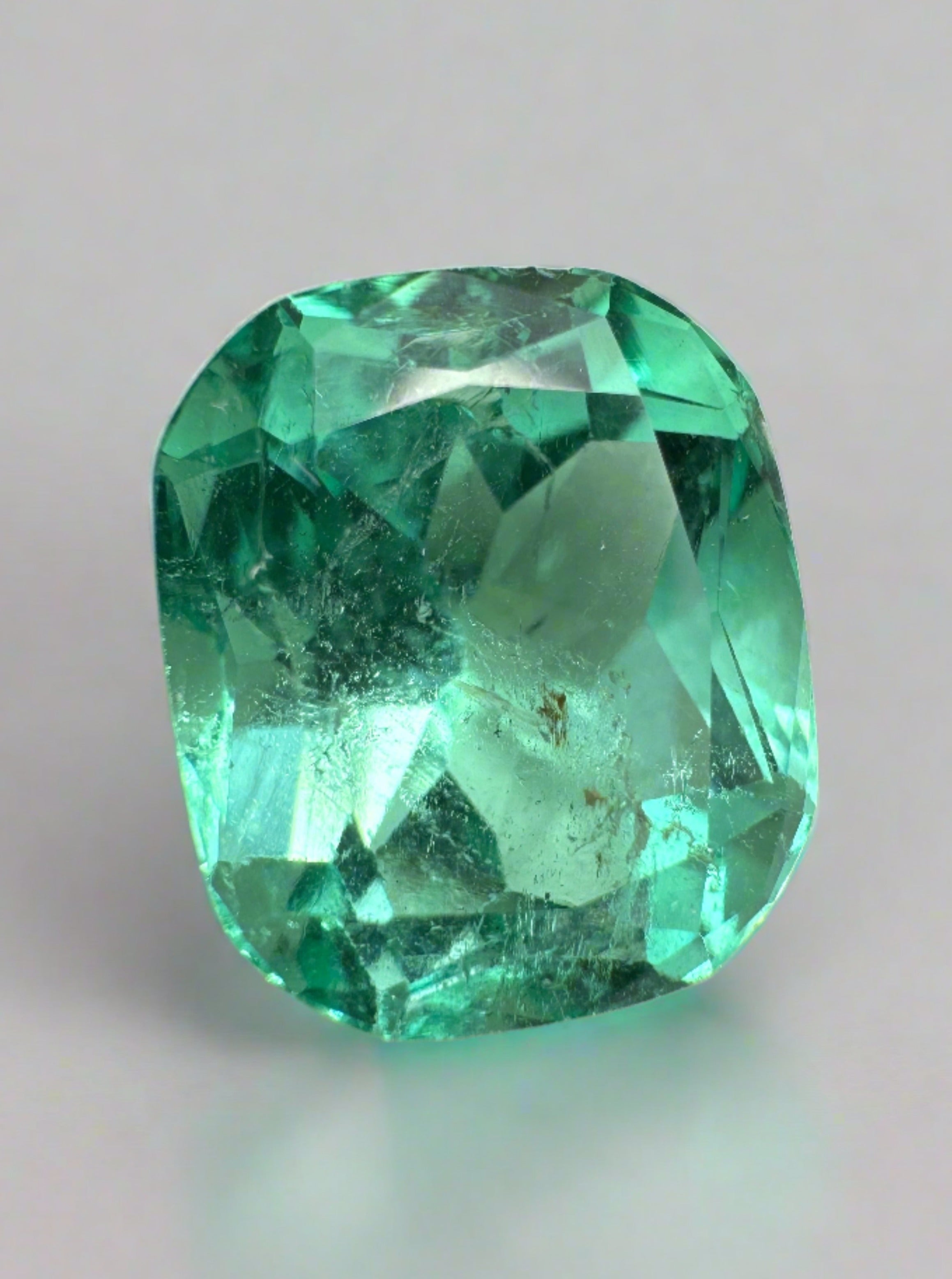 7.13 Carat 13x11mm Natural Colombian Emerald Loose Gemstone - Vivid Bluish Green Cushion Cut for Jewelry Making, Engagement Rings & Collector's Pieces