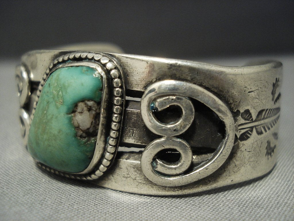 Vintage 1920s Navajo Silver Turquoise Bracelet - Handmade Native American Jewelry with Cerrillos Turquoise for Boho Fashion & Western Style Accessories
