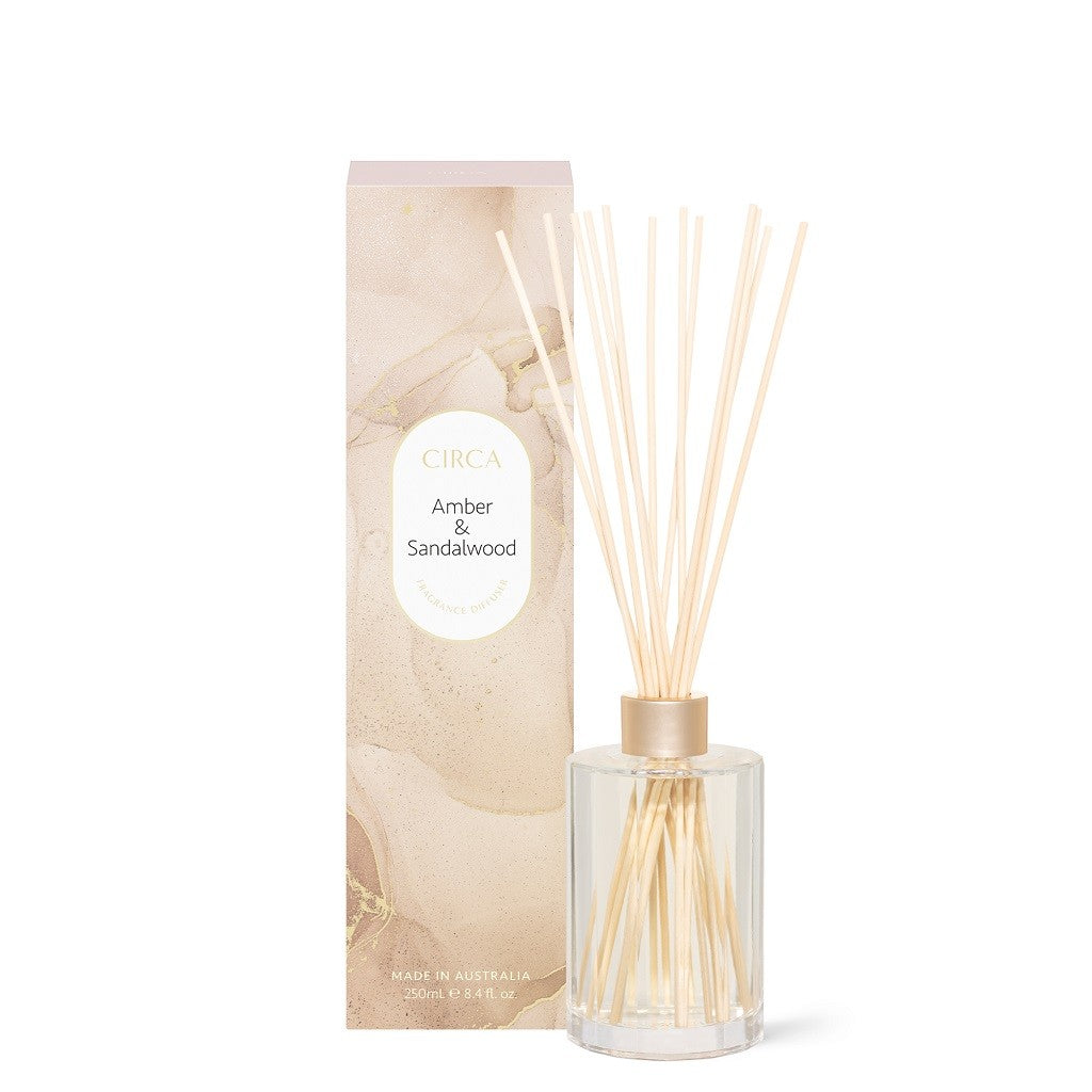 Circa Fragrance Diffuser 250mL - Amber & Sandalwood Essential Oil Reed Diffuser for Home, Office, Bedroom | Long-Lasting Aromatherapy & Relaxation