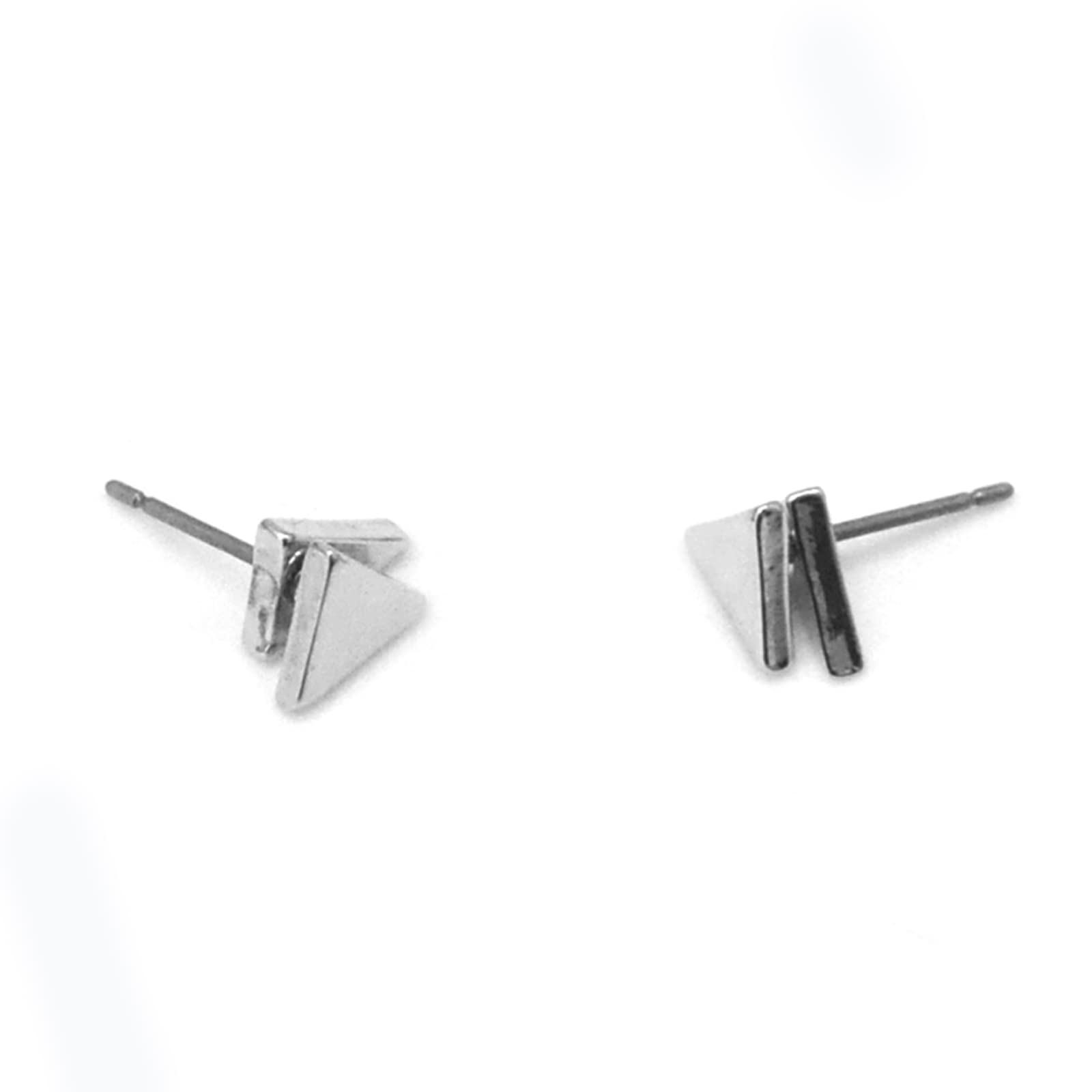 Silver Double Triangle Stud Earrings - White Gold Plated Minimalist Jewelry for Women | Unique Cool Earrings for Girls & Teens | Perfect Birthday Gift Idea for Her | Everyday Wear & Special Occasions